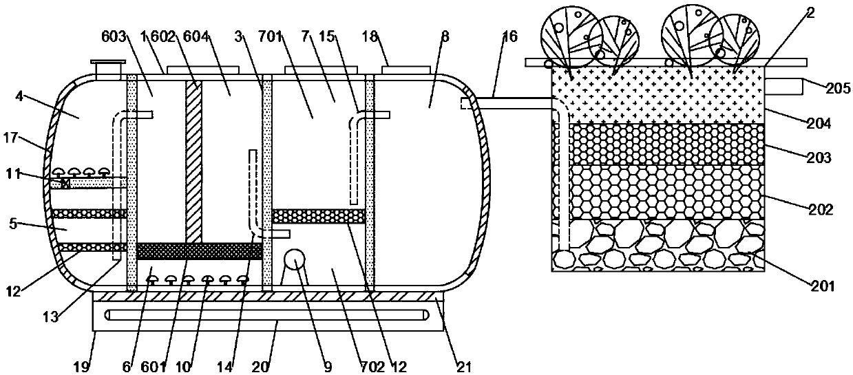 Buried sanitary sewage processing device