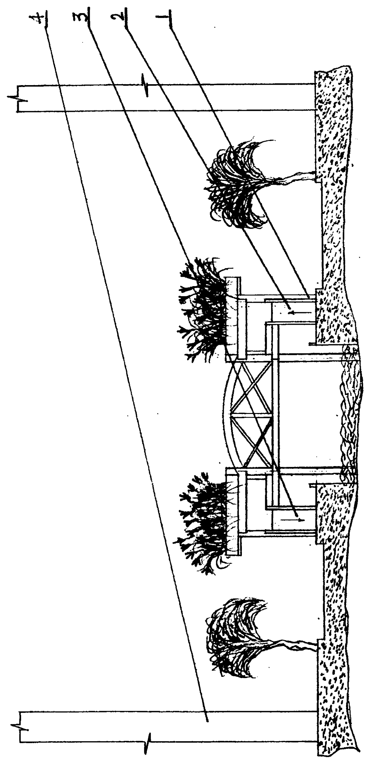 Garden type parking building over urban river