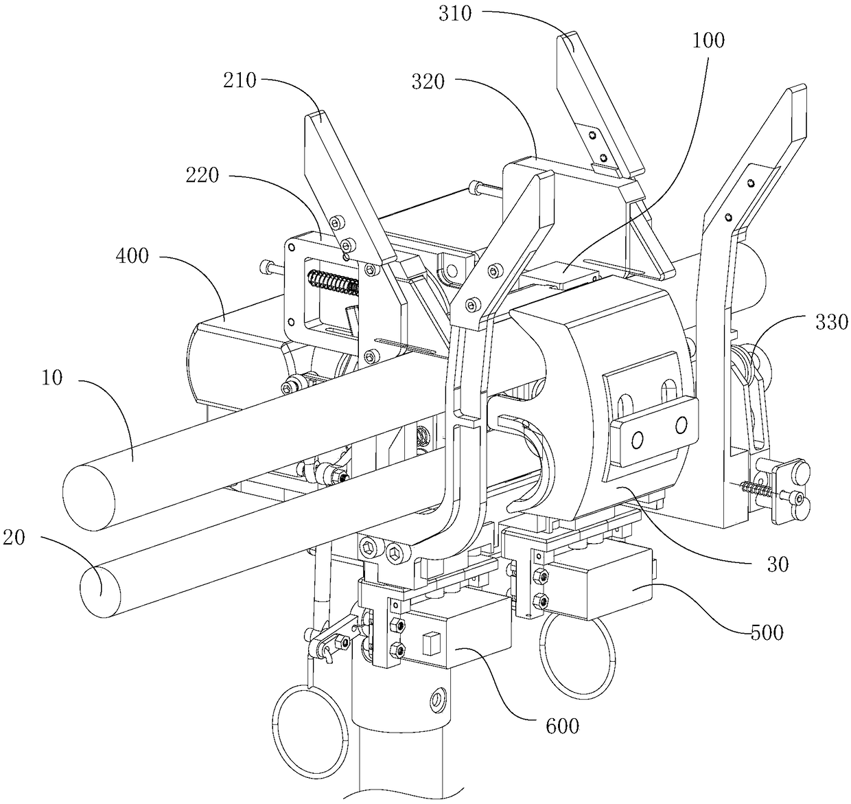 Piercing wire connector live working wire-connecting apparatus and branch wire clamping apparatus thereof