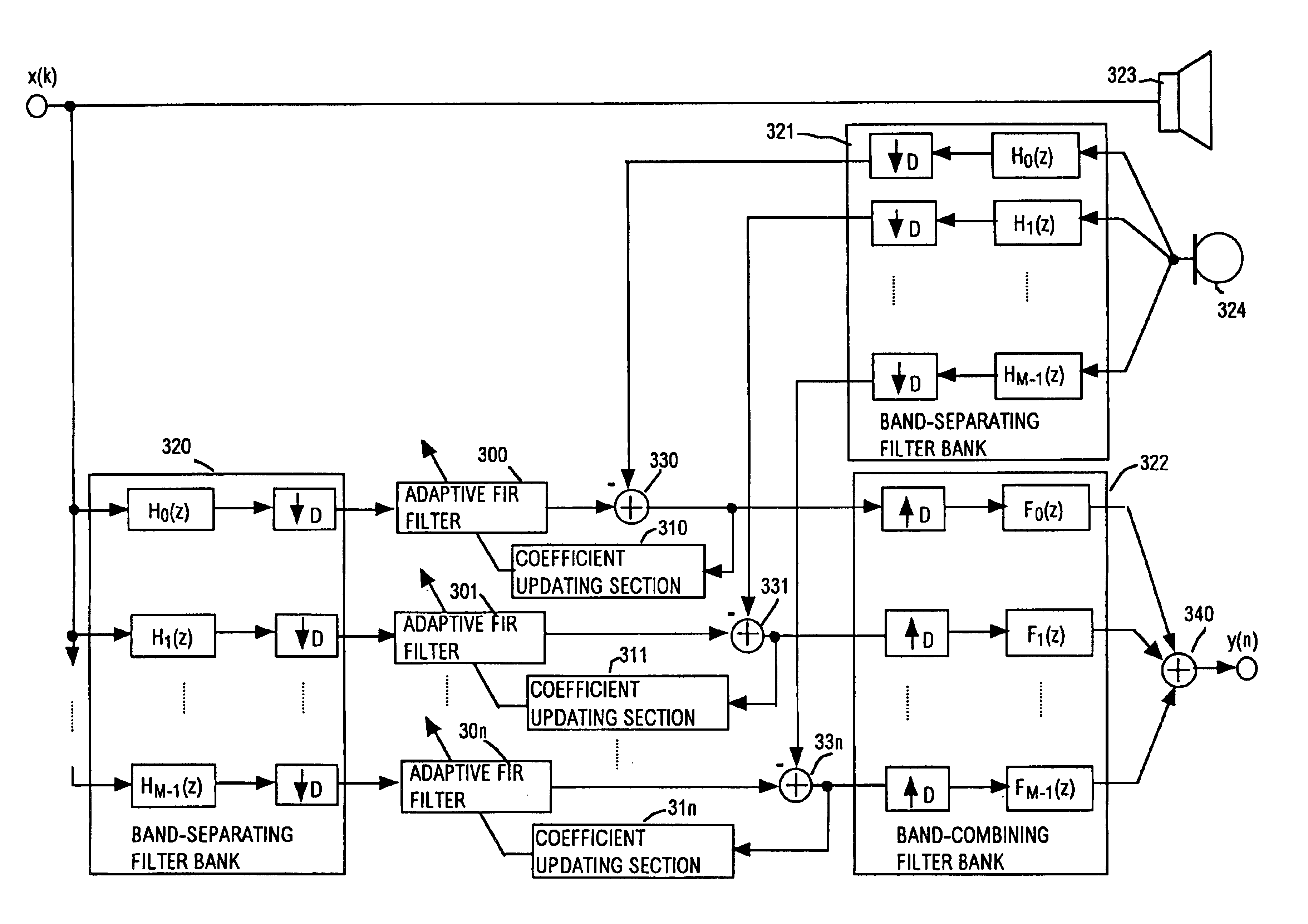 Digital signal sub-band separating/combining apparatus achieving band-separation and band-combining filtering processing with reduced amount of group delay