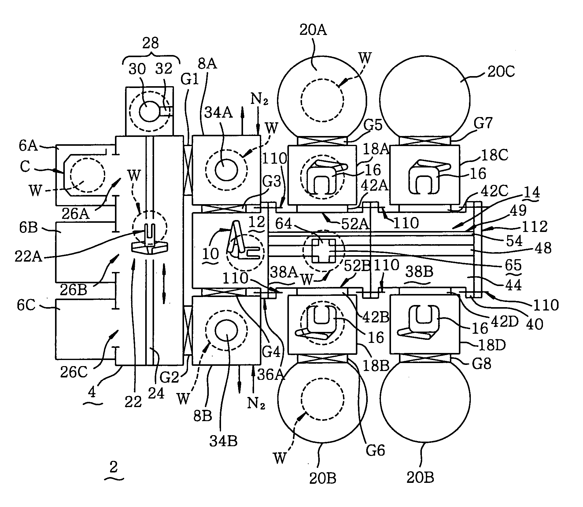 Processed body carrying device, and processing system with carrying device