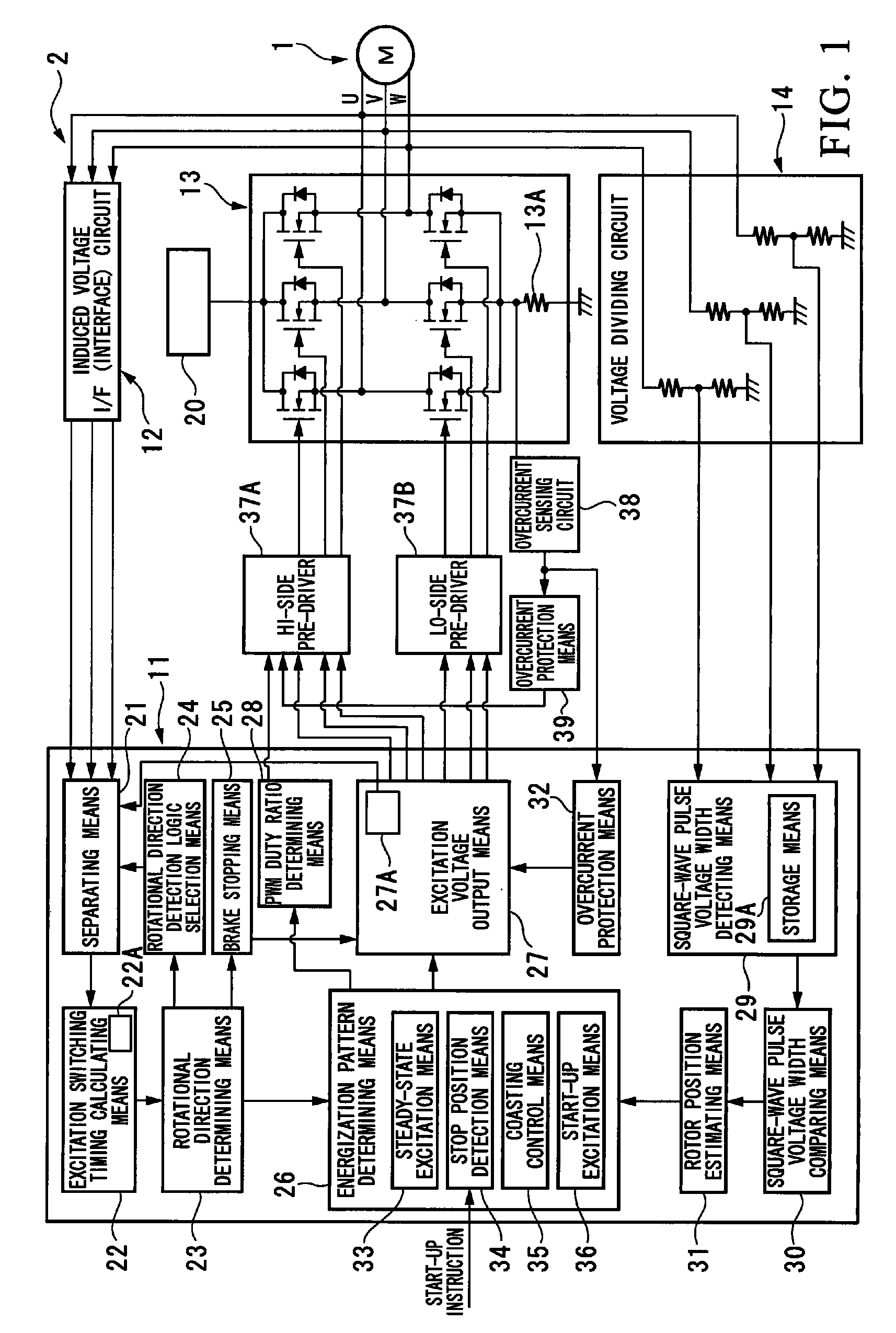 Brushless motor driving device, brushless motor starting method, and method of detecting rotor stop position of brushless motor