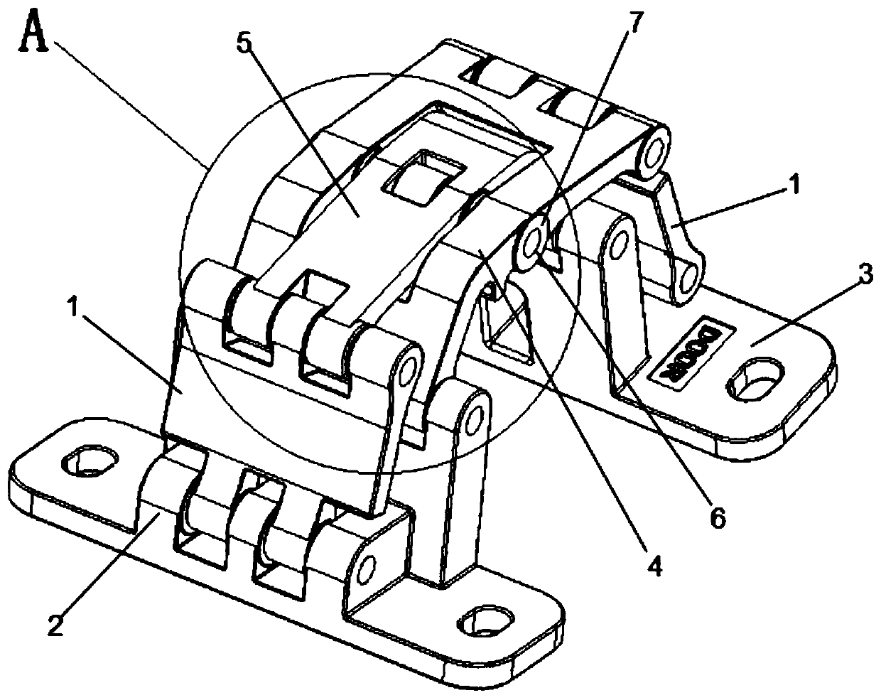 A heavy-duty concealed hinge with a small gap in the door