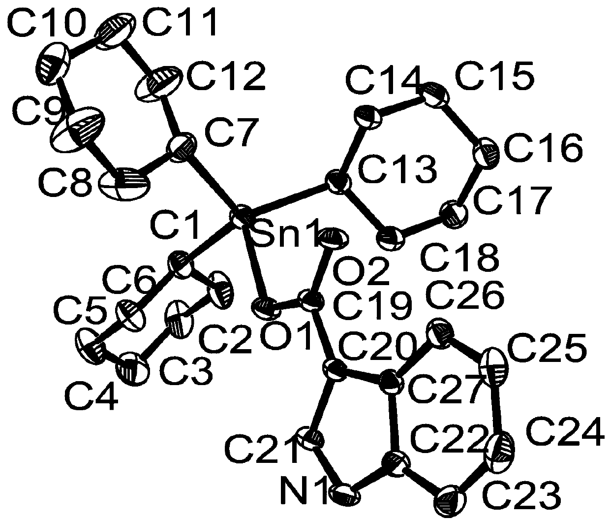 Preparation method and application of tricyclohexyltin indole-3-carboxylate complex