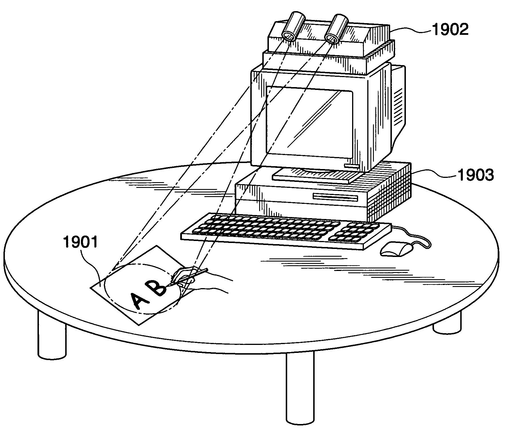 Apparatus and method for image processing of hand-written characters using coded structured light and time series frame capture