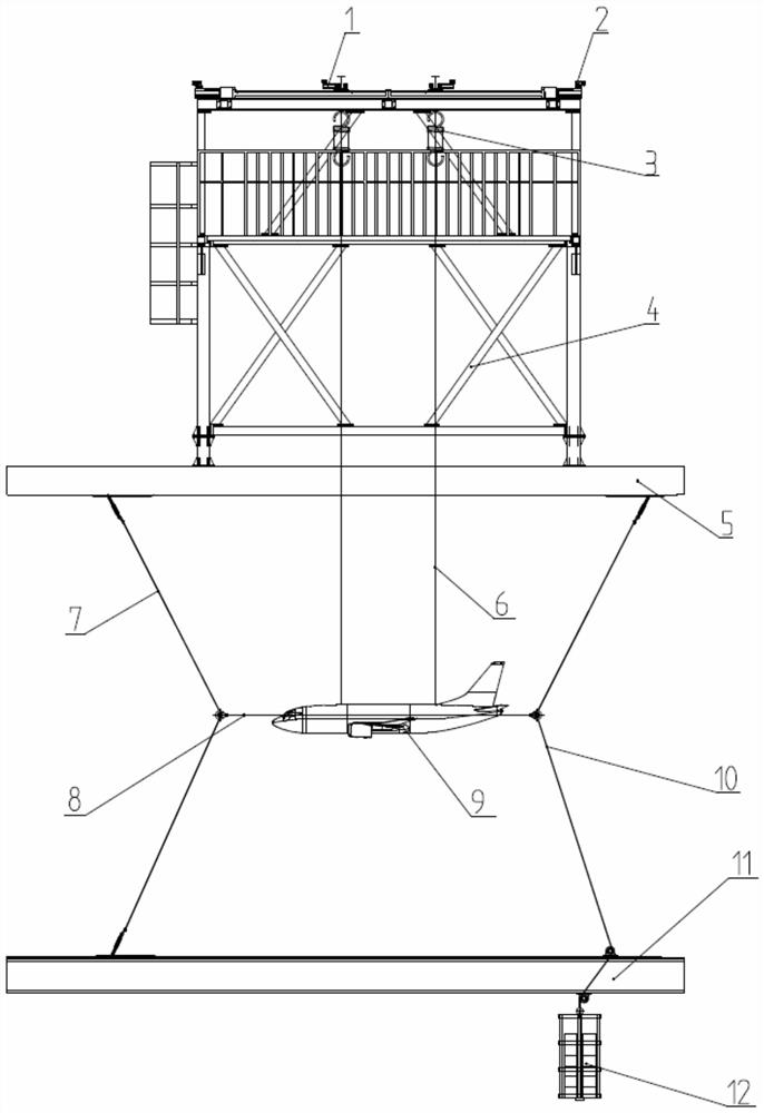 Large-scale low-speed wind tunnel flutter test full-mold supporting device