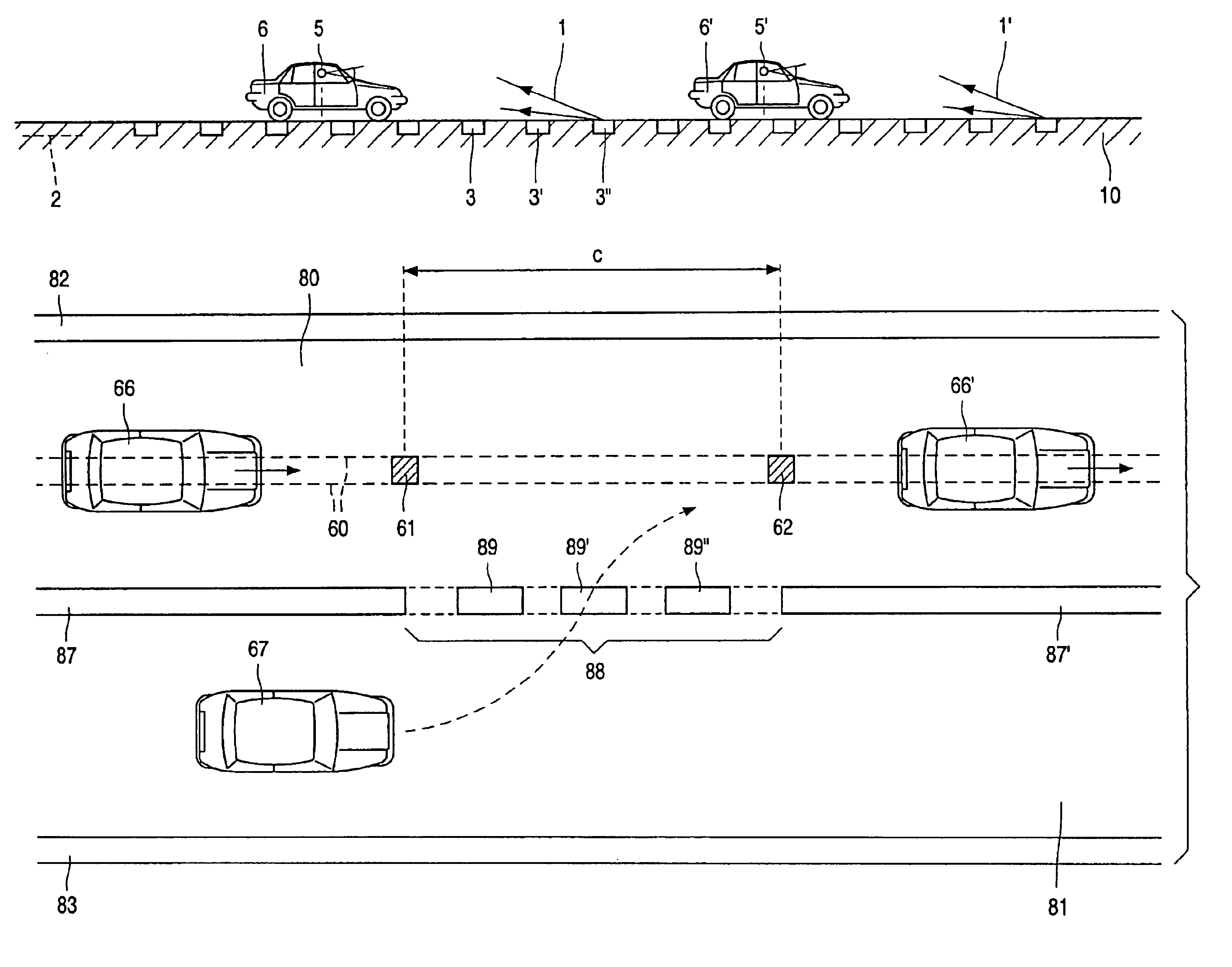 Dynamic road marking system and road segment provided with said system