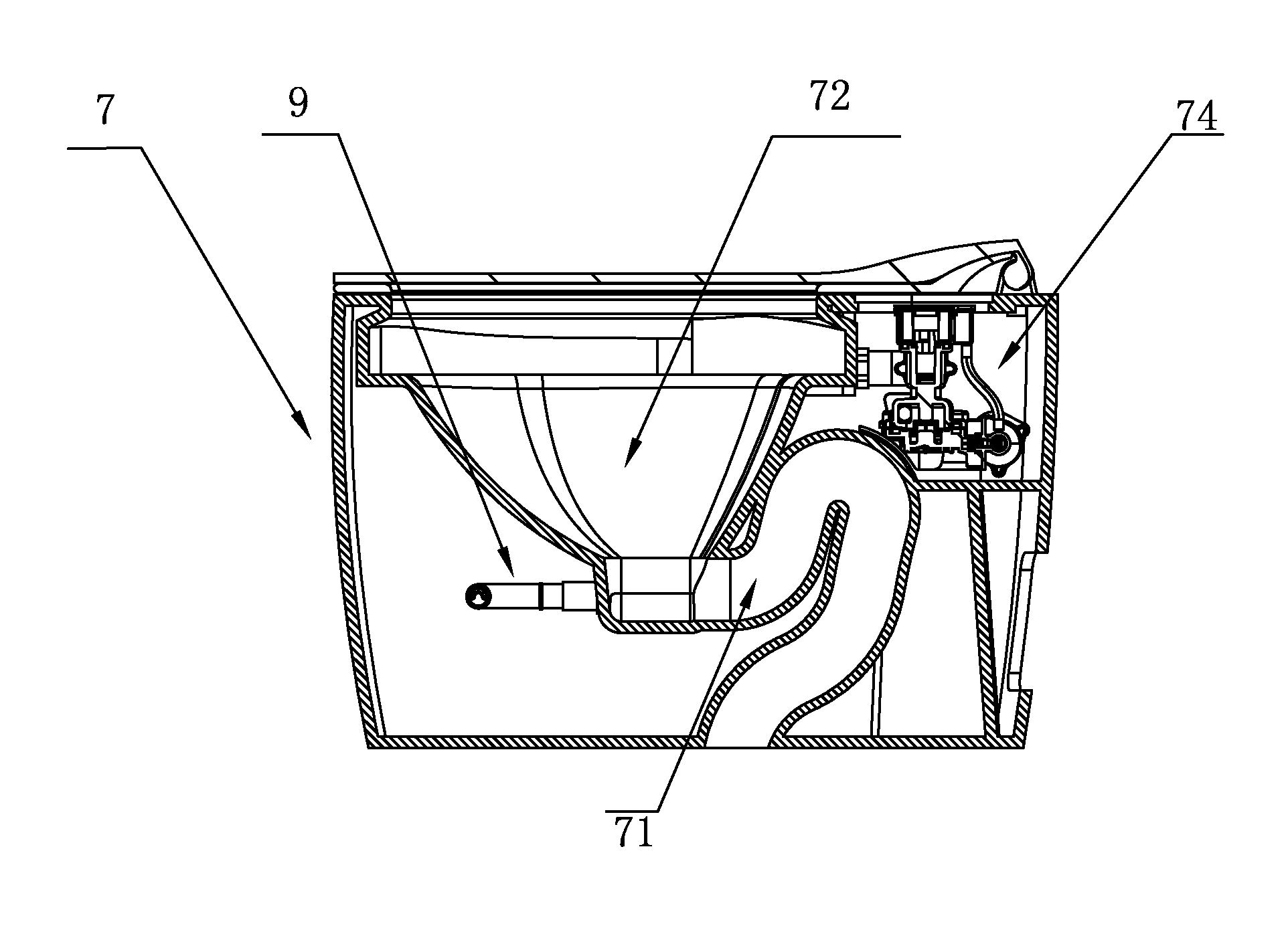 Water-saving toilet bowl without water tank