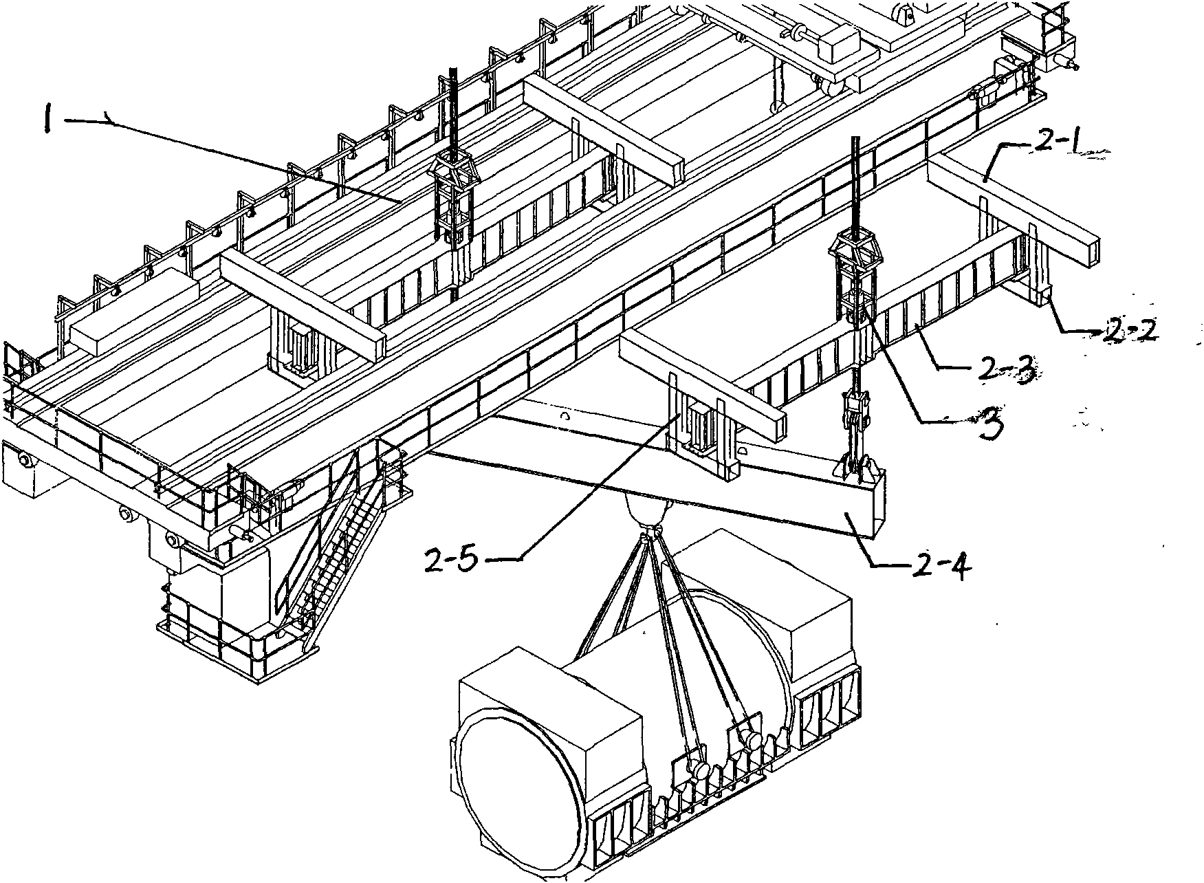 Hoisting method of machine set generator stator and special mechanism thereof