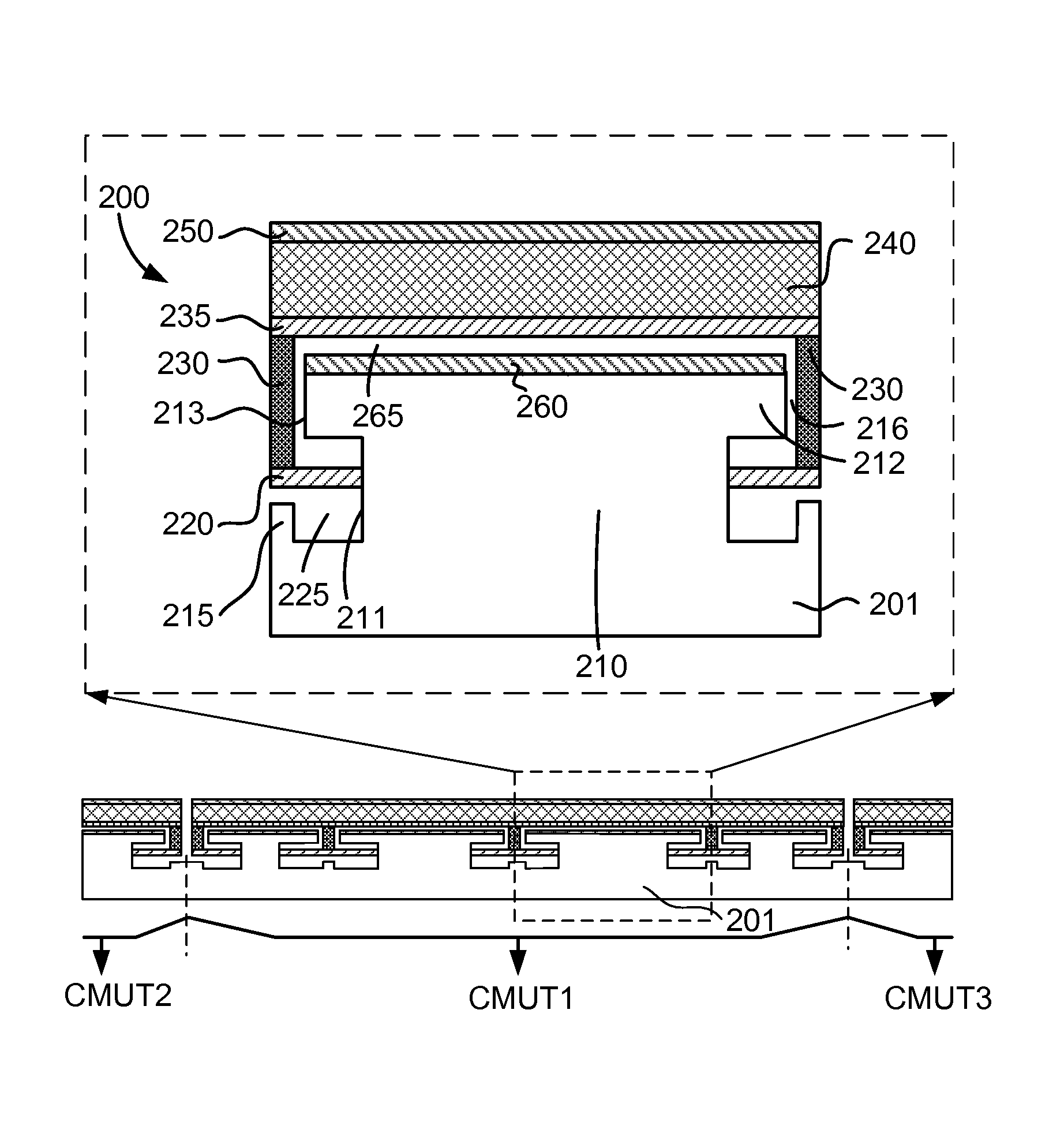 Micro-electro-mechanical transducer having embedded springs