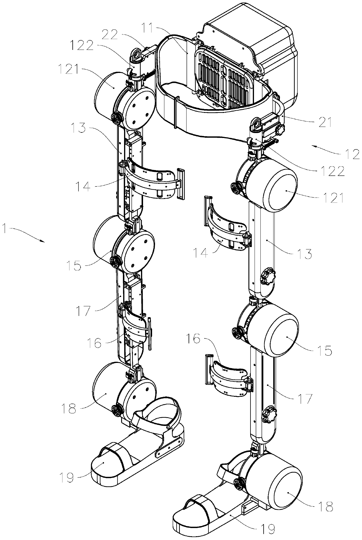 Lower limb rehabilitation training exoskeleton system and its walking control method and hip joint structure