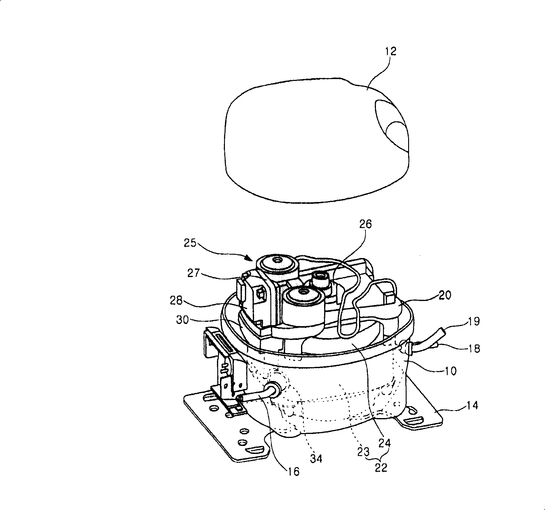 Connector for close type compressor and operating fluid inhalation device using same