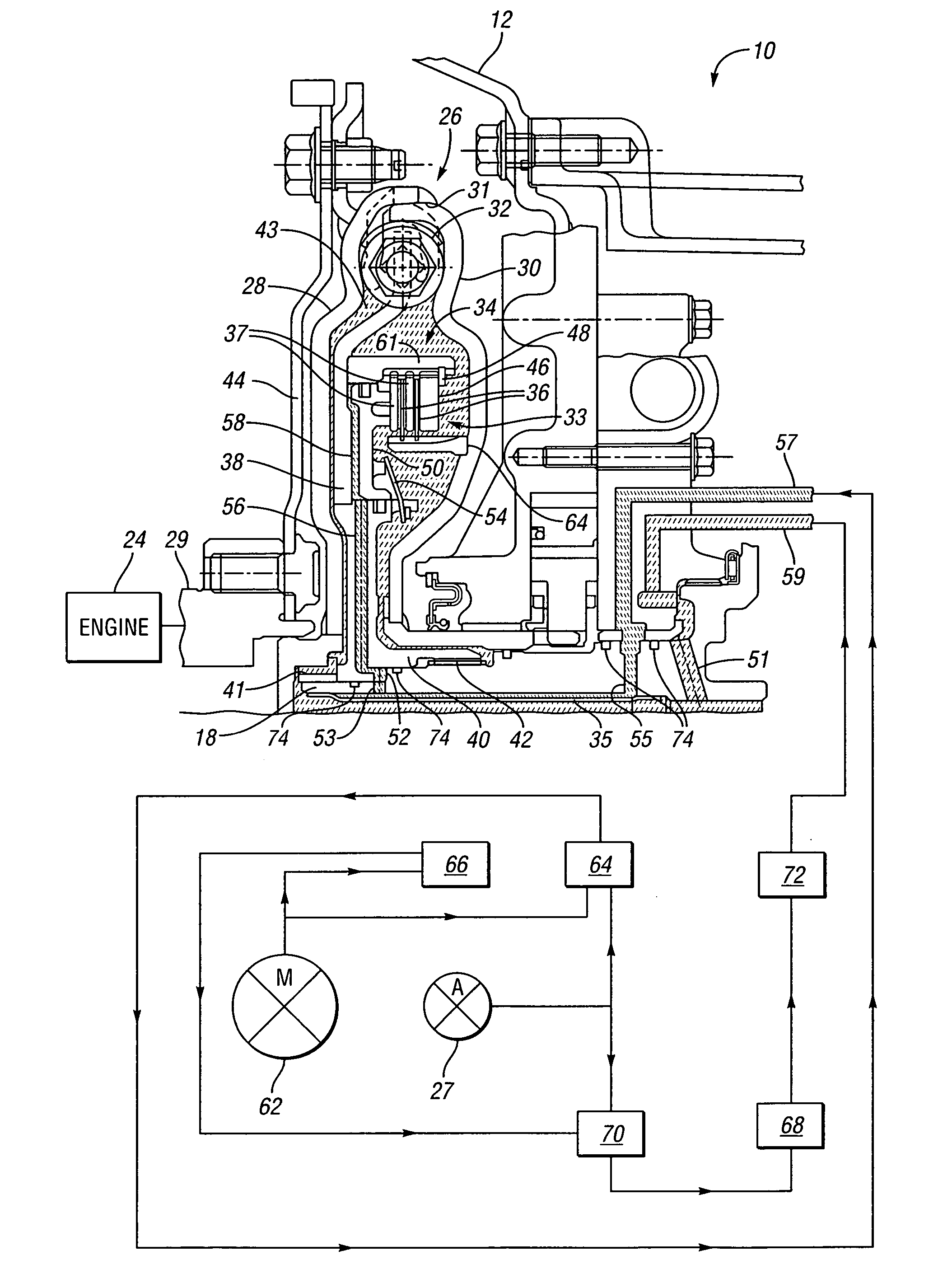 Hydraulic circuit for torsional damper assembly of an electrically variable transmission