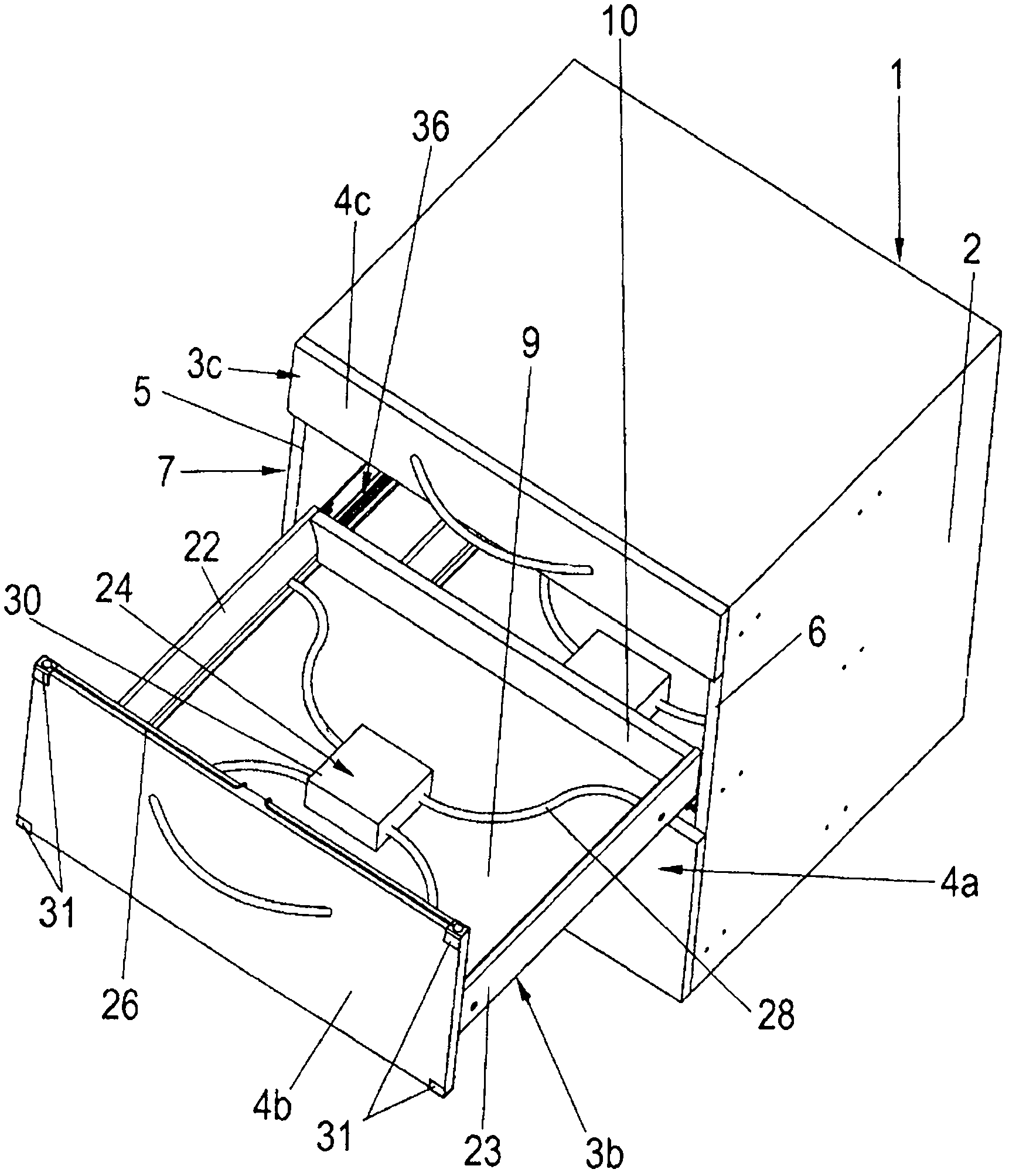 Side frame arrangement having furniture drawer guide