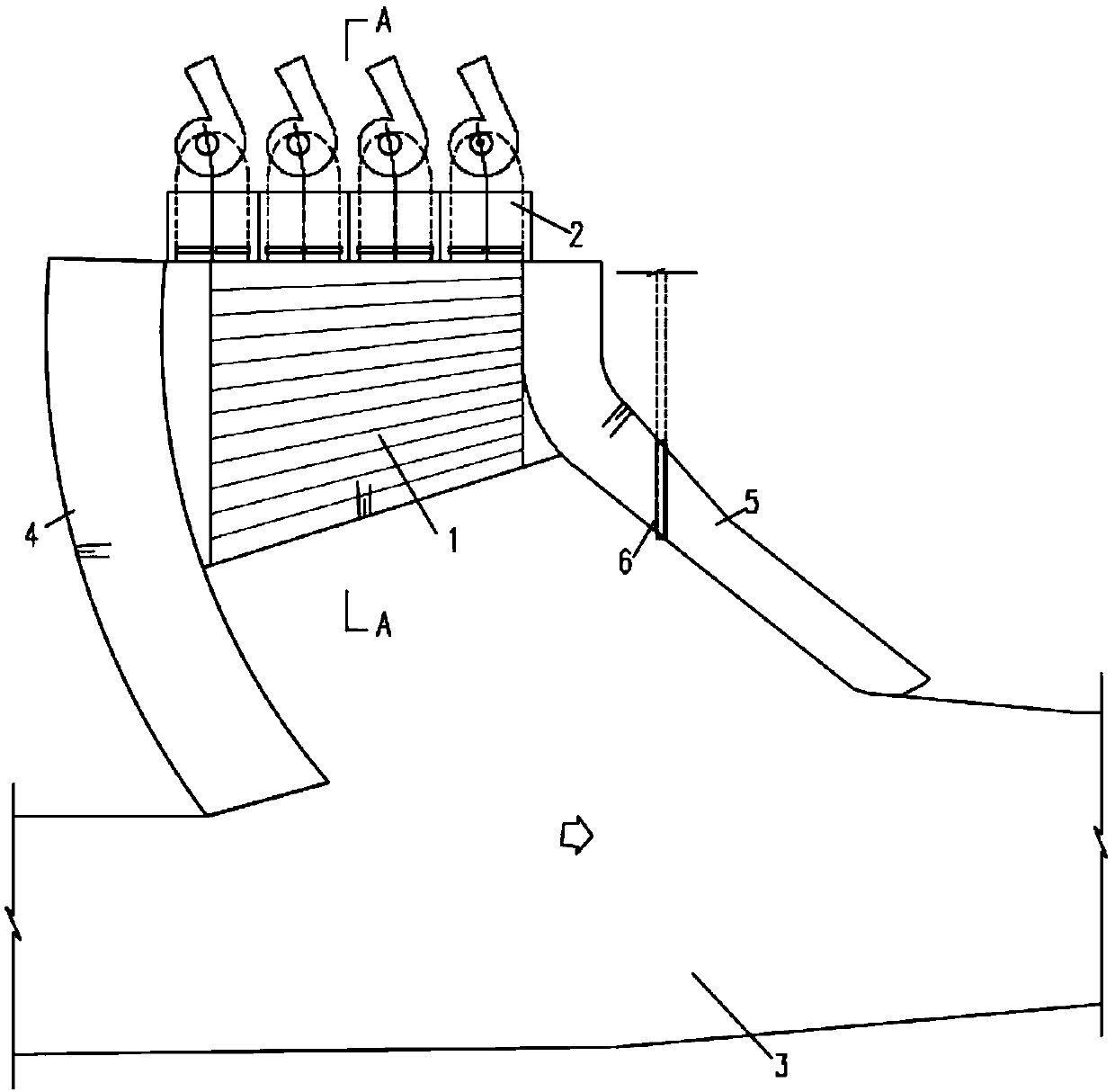 Hydropower house tail water channel bottom slope structure facilitating fish migration