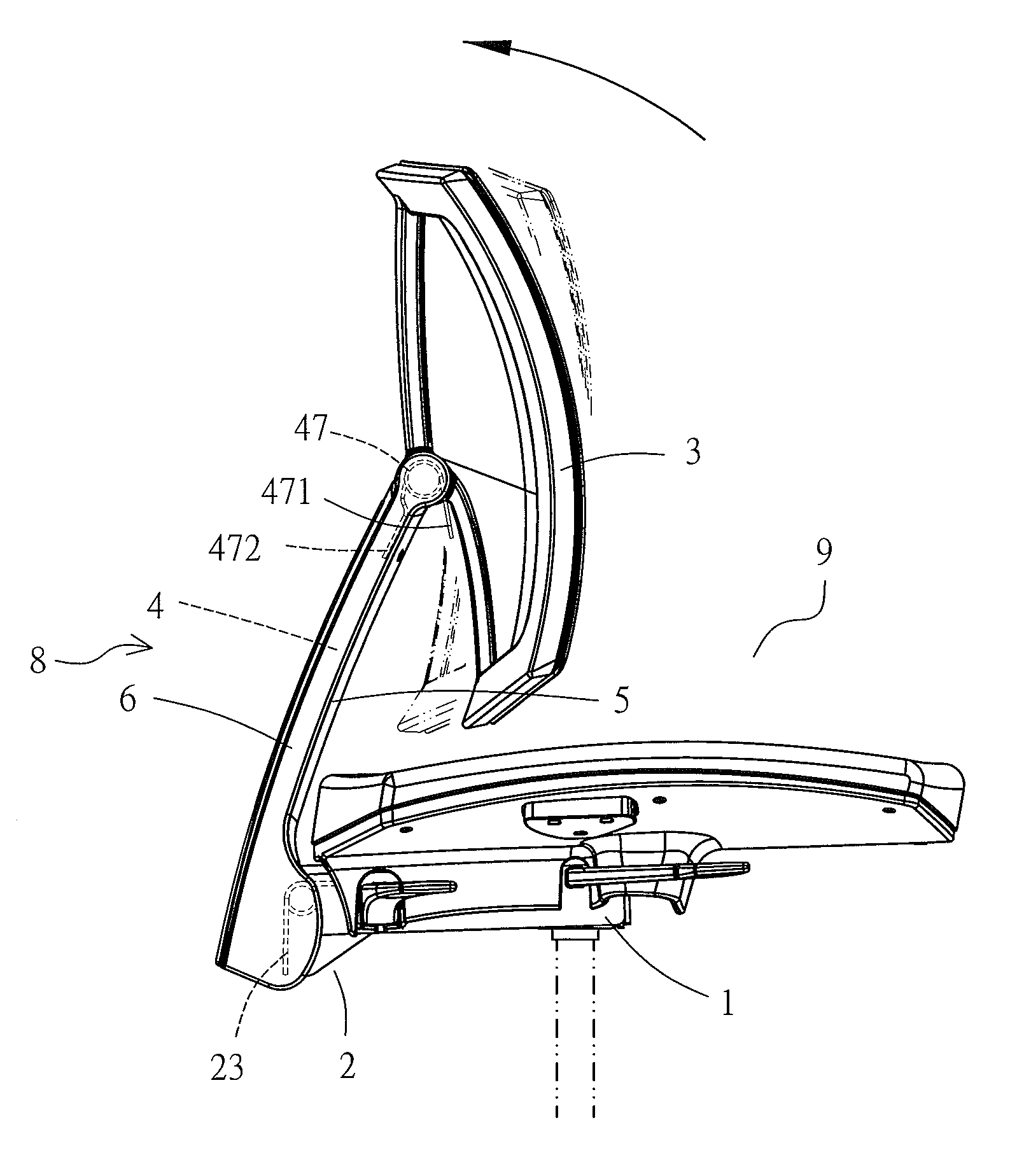 Backrest inclination structure for lumbar support