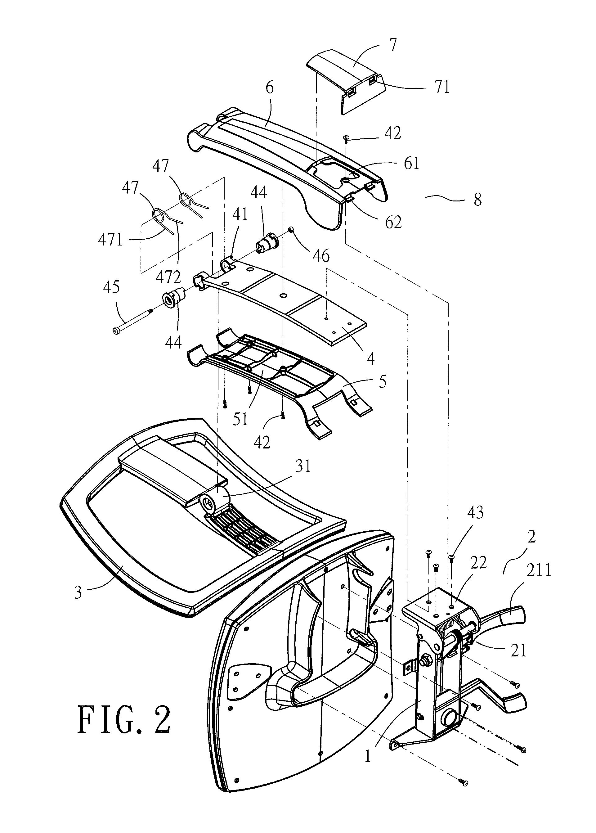 Backrest inclination structure for lumbar support