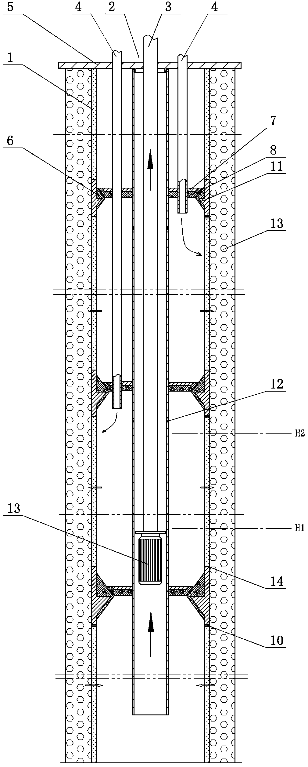 Geothermal energy central air-conditioning connection type shallow geothermal energy conversion device and method in the same well