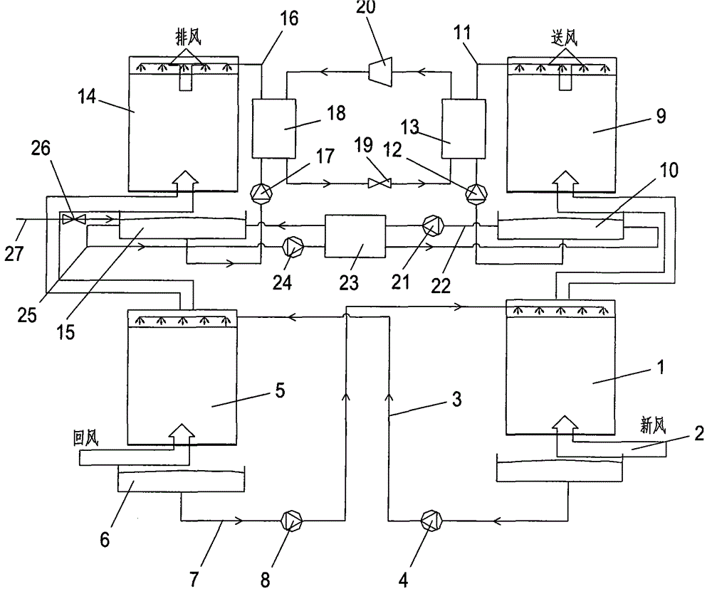 Heat pump-driven countercurrent heat and moisture exchange liquid desiccant air conditioning system