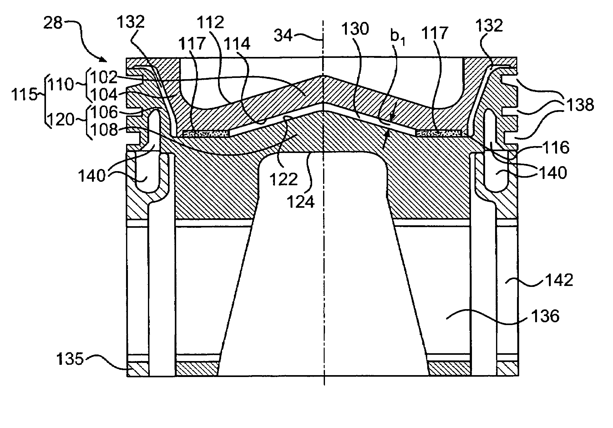 Engine piston having an insulating air gap