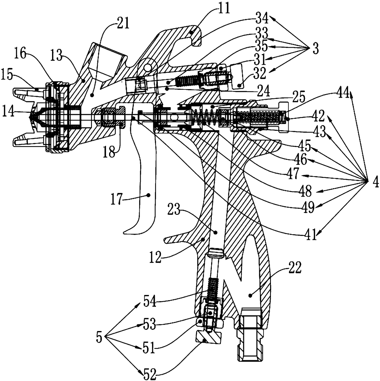 A new type of spray gun capable of adjusting the spray volume of paint