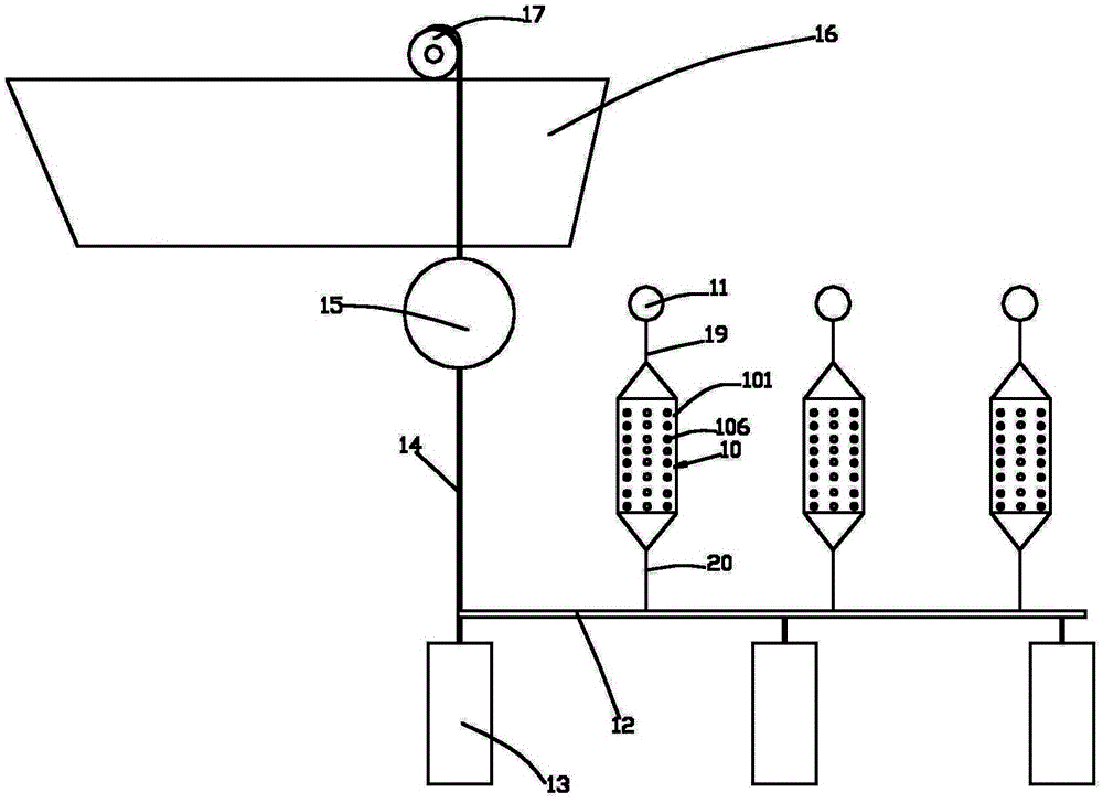 Open type sea area sink cage long line breed method and device