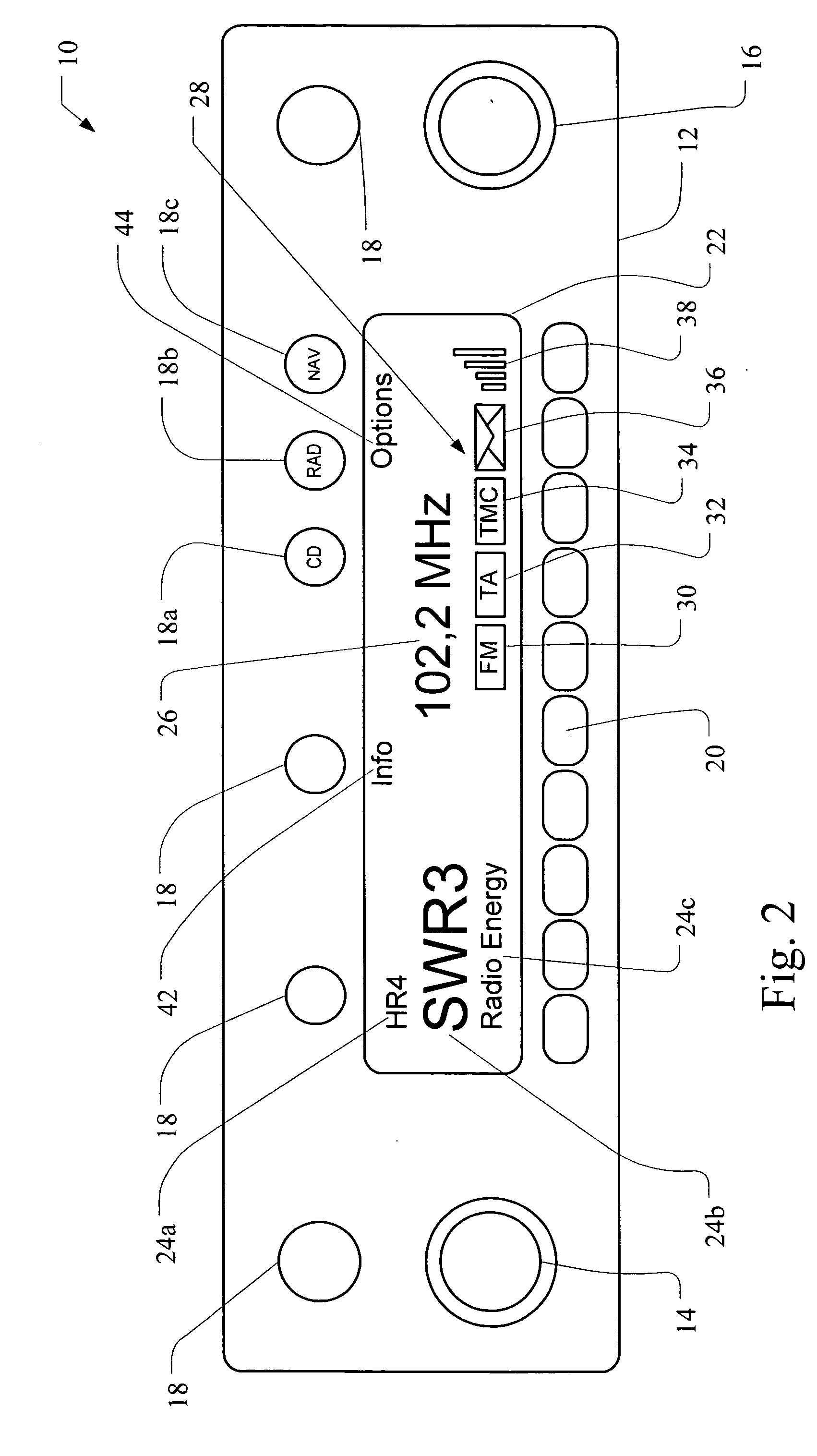 Multimedia system for selecting and activating functions