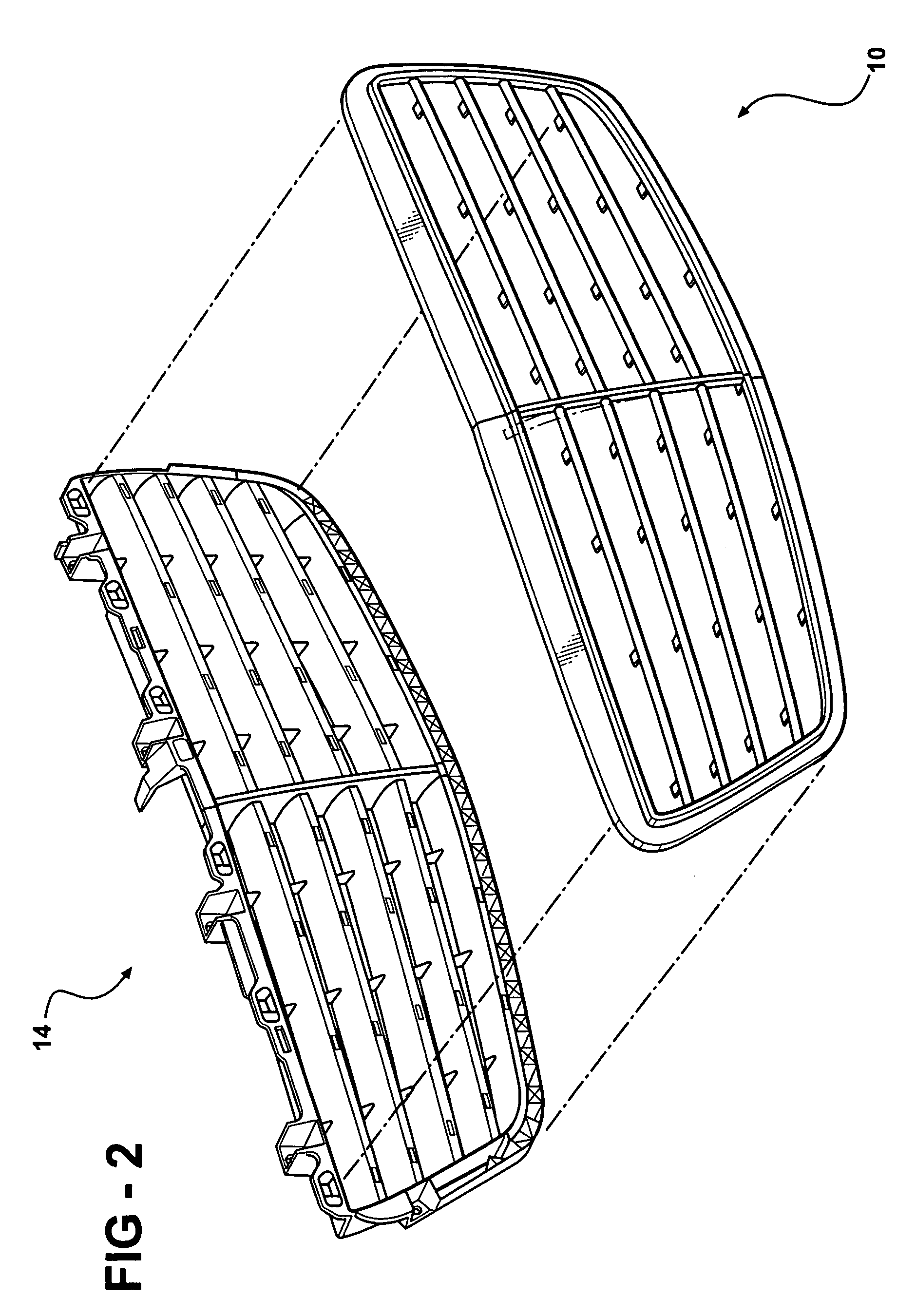 Radiator grille for mounting in a radiator grille arrangement and method of producing it