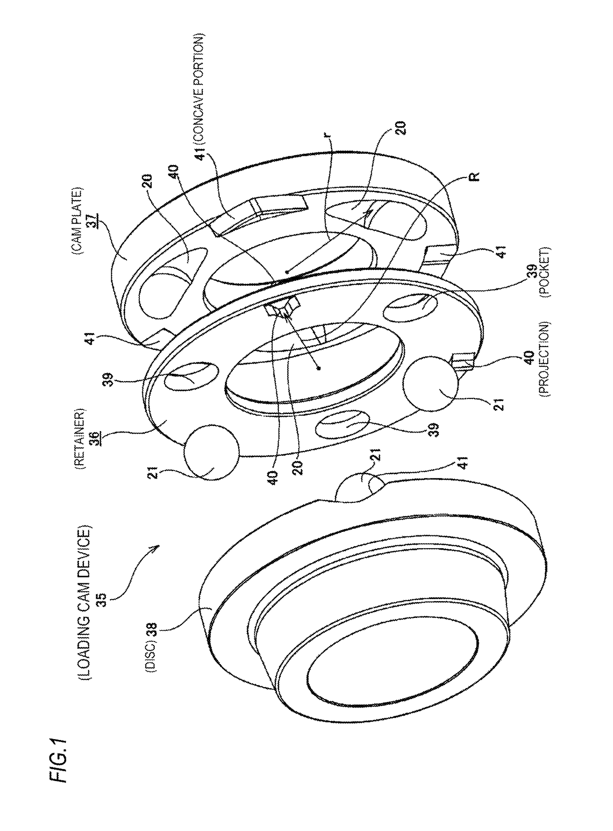 Loading cam device and friction roller-type speed reducer