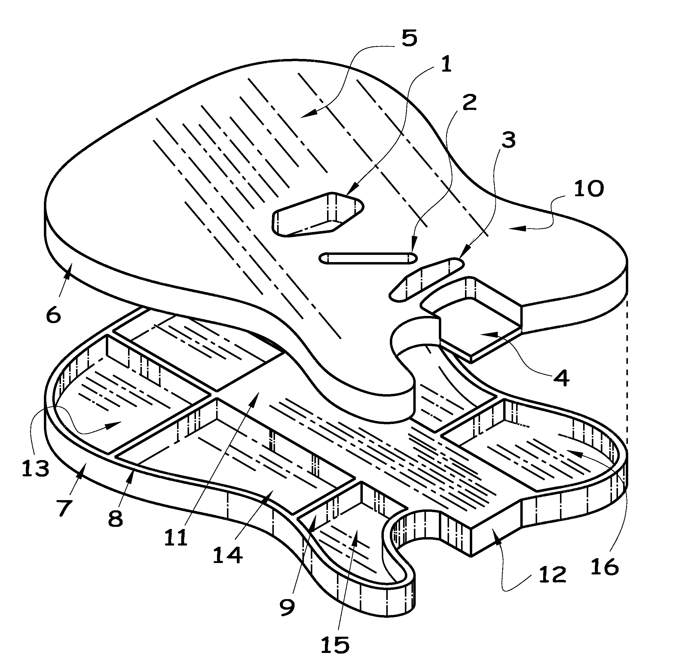 Multiple contiguous closed-chambered monolithic structure guitar body