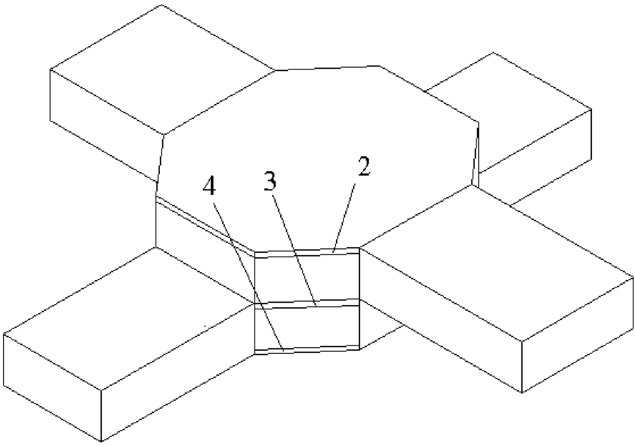 Reinforcing steel bar structure for intersection of three compartments of pipe galleries