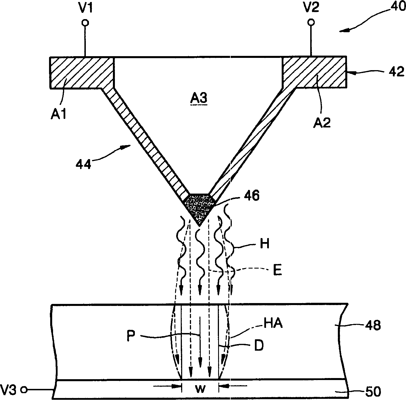 Method of writing data on a storage device using a probe technique