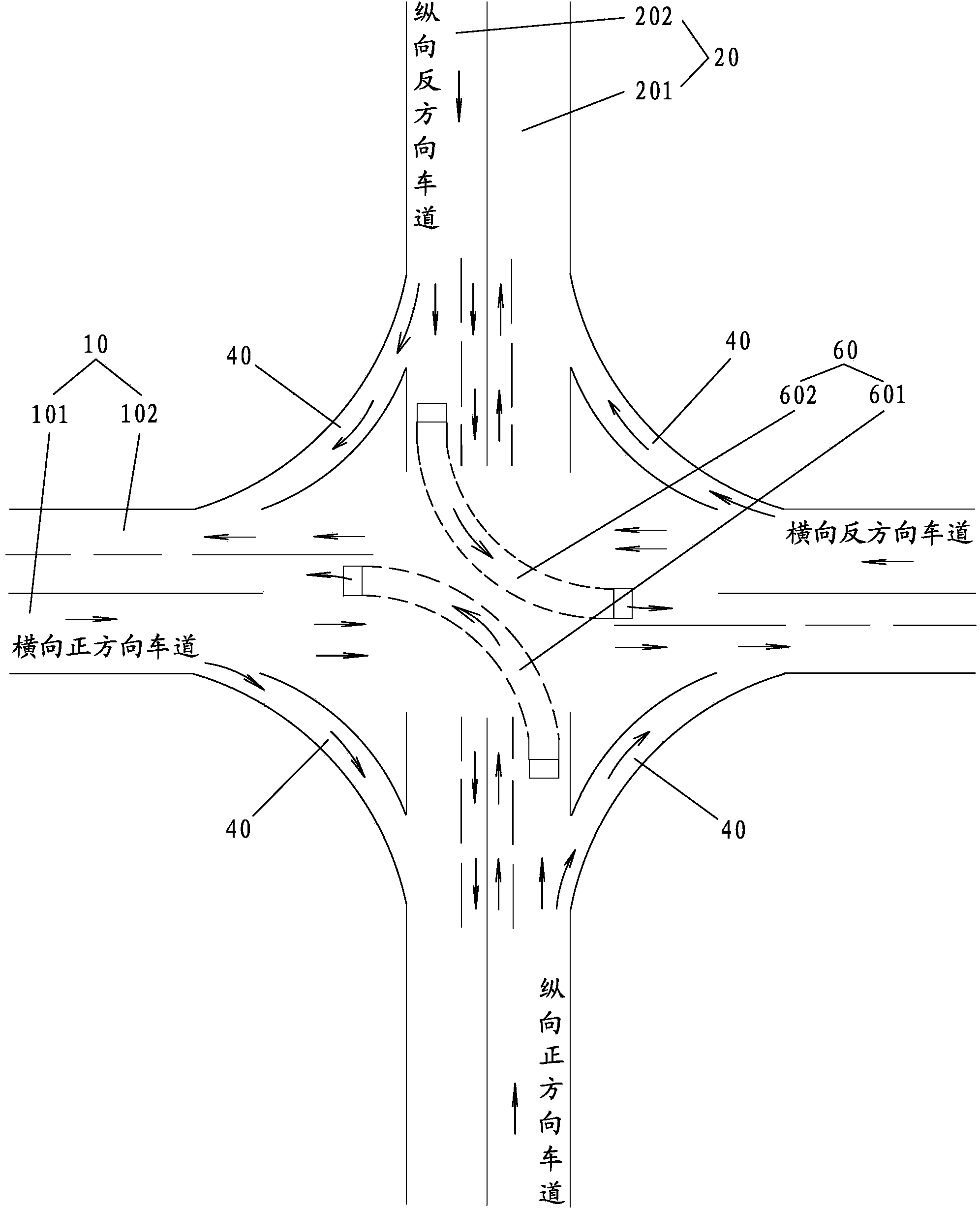 Crossroad traffic system without traffic lights