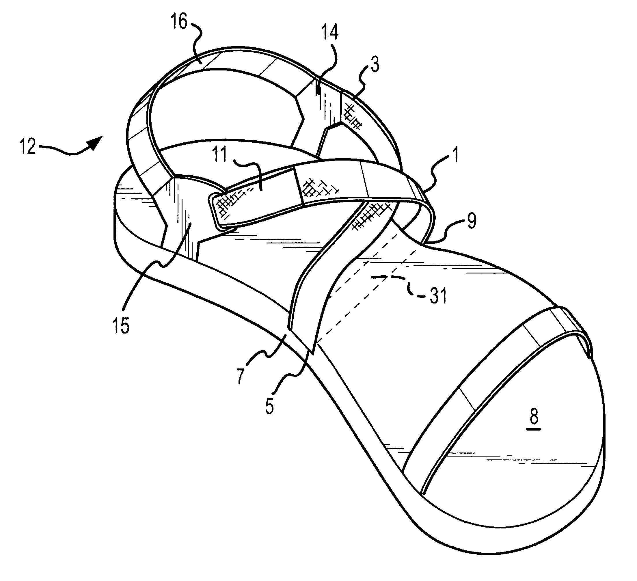 Footwear sole and arch strapping system