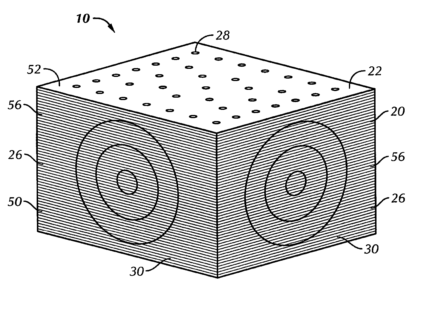 Layered foam target and method of manufacturing the same