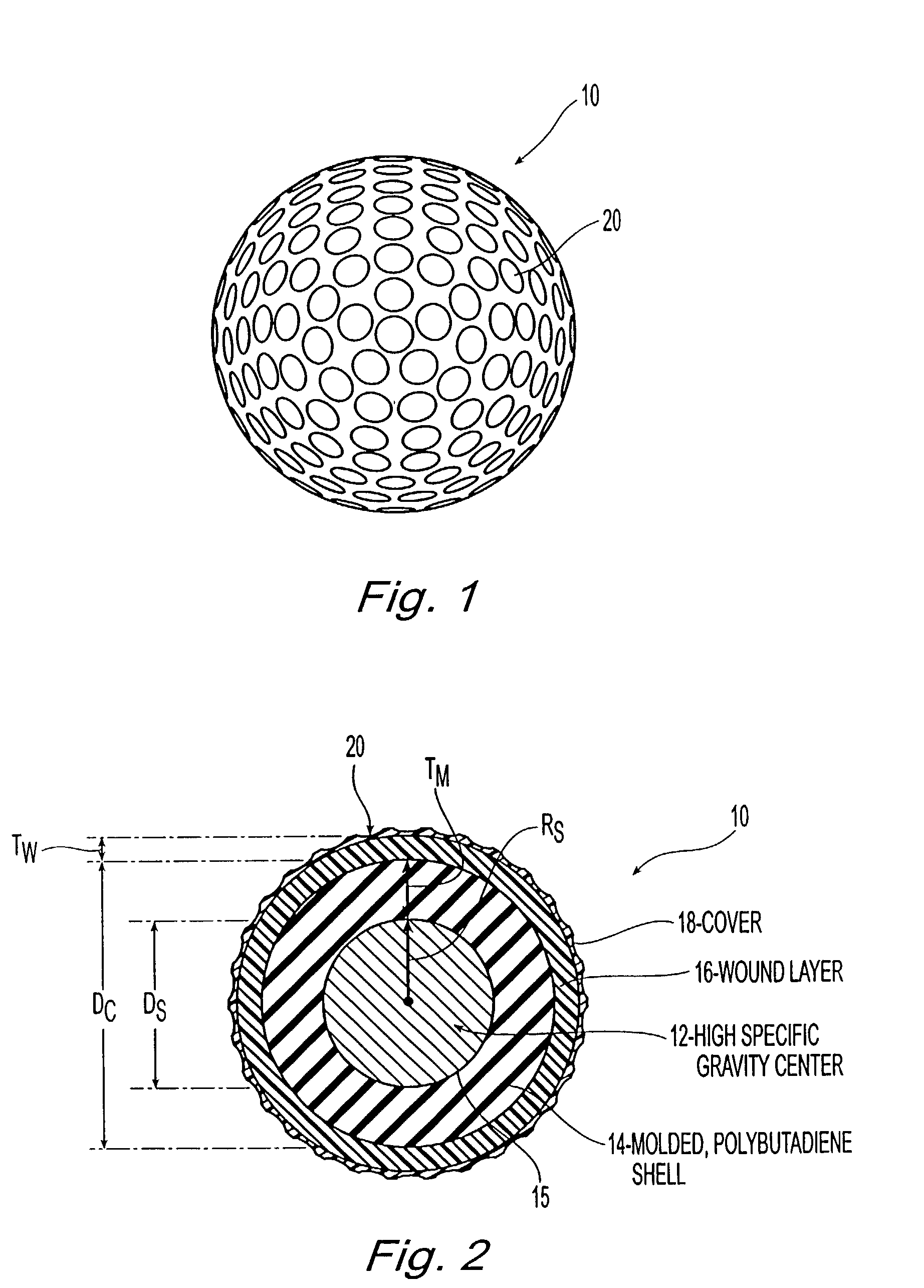 Wound golf balls with high specific gravity centers