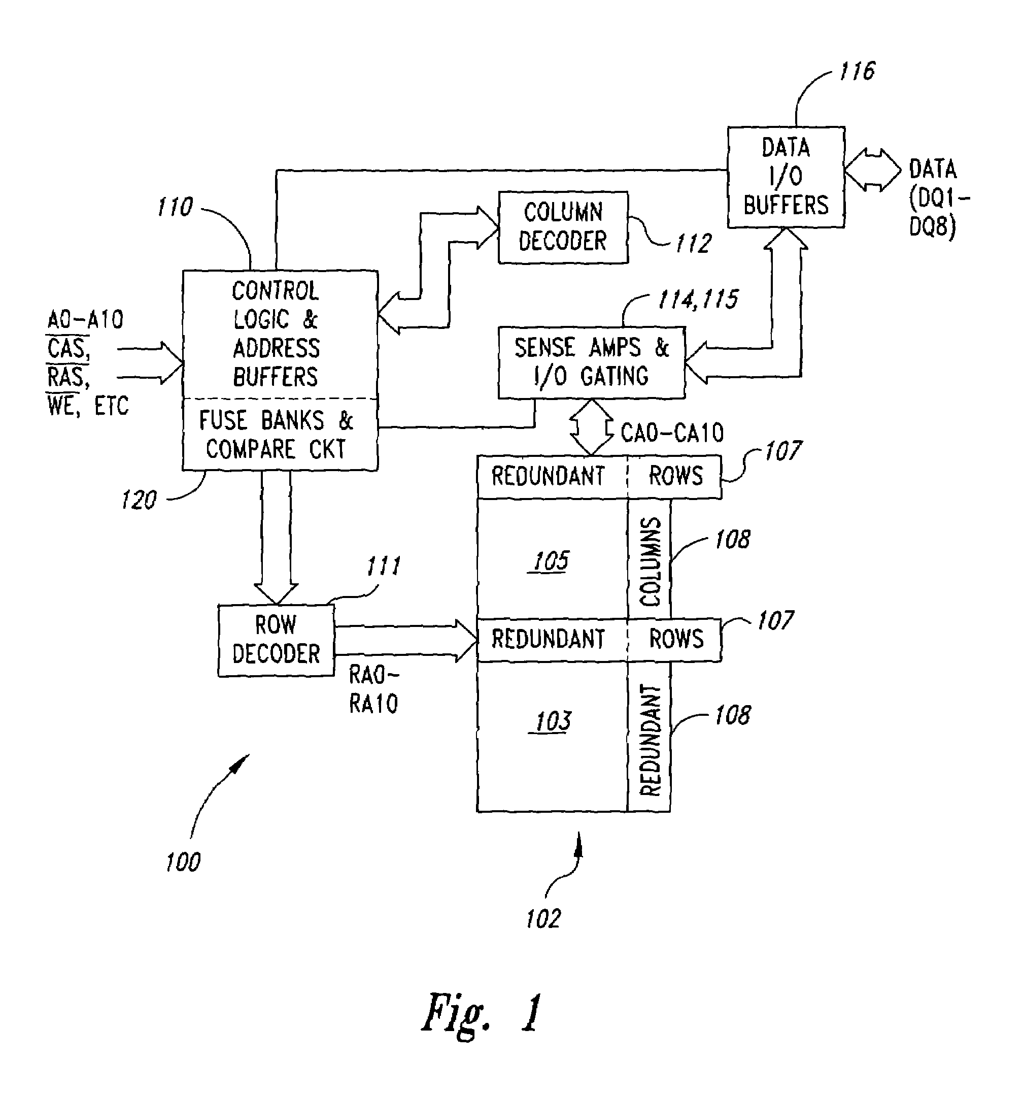 Layout for a semiconductor memory device having redundant elements