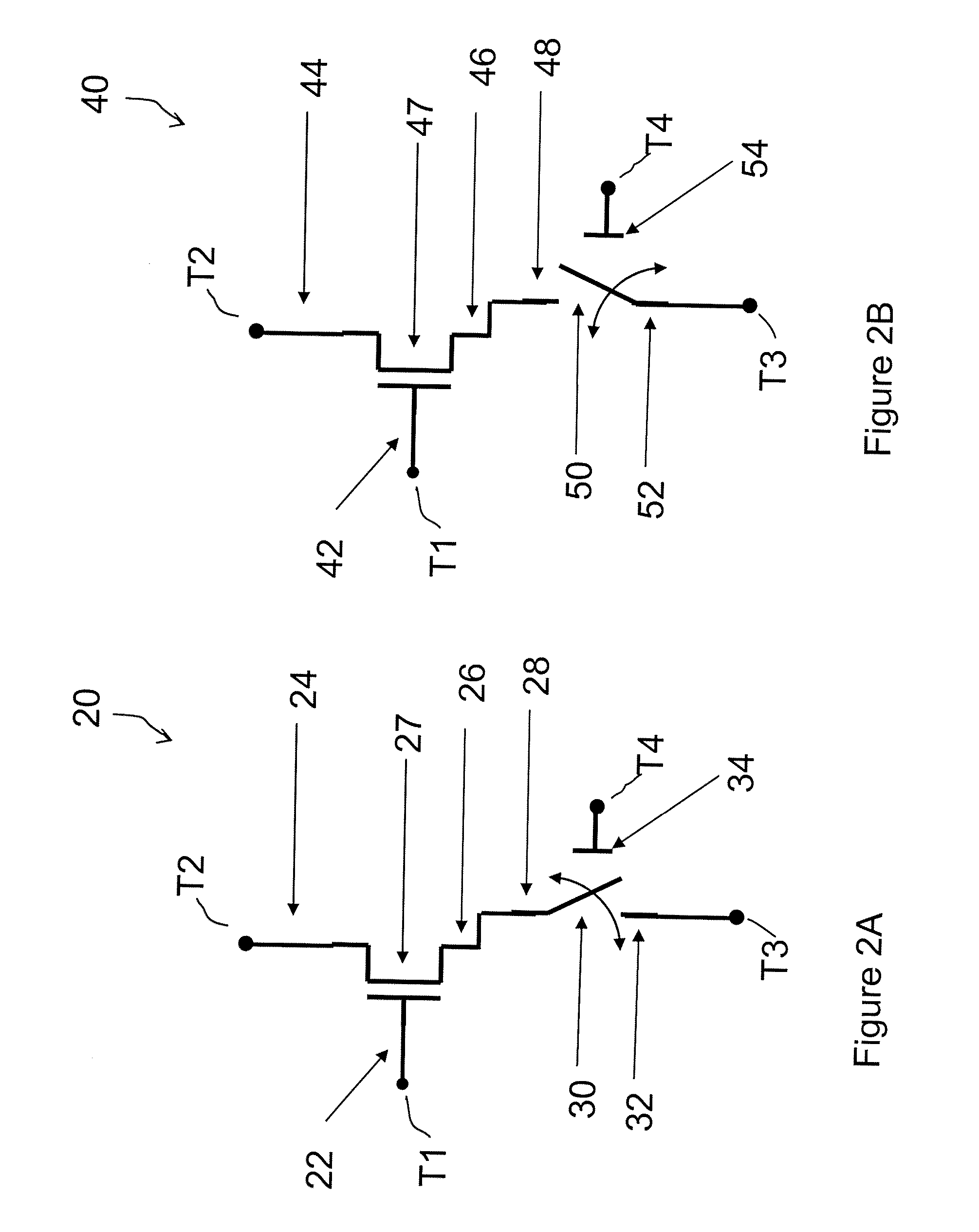 Field effect devices having a gate controlled via a nanotube switching element