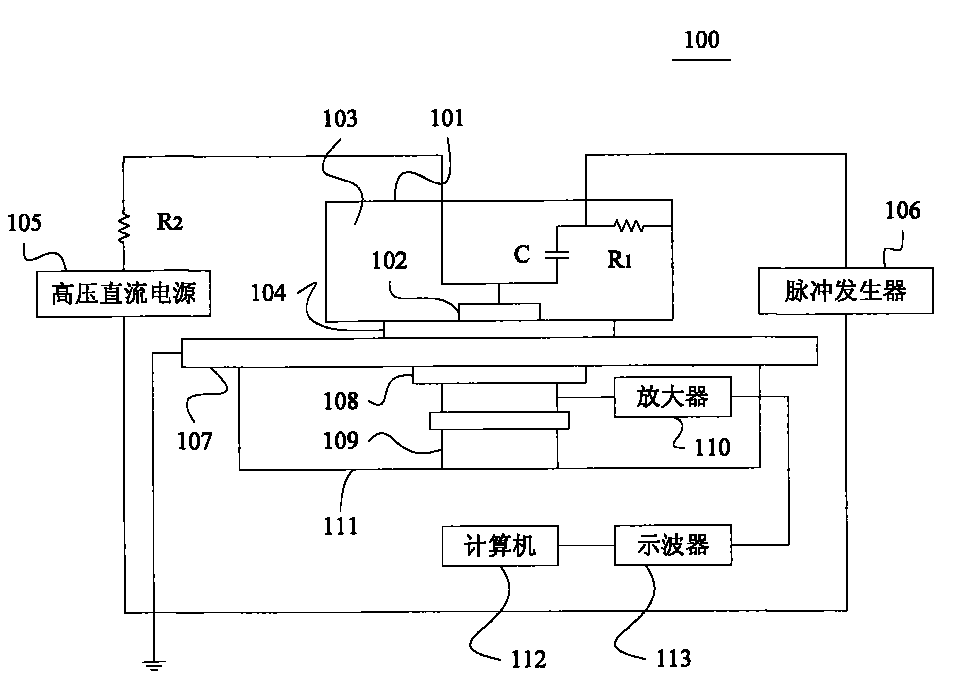 Device, system and method for measuring space charges by using electro-acoustic (PEA) method