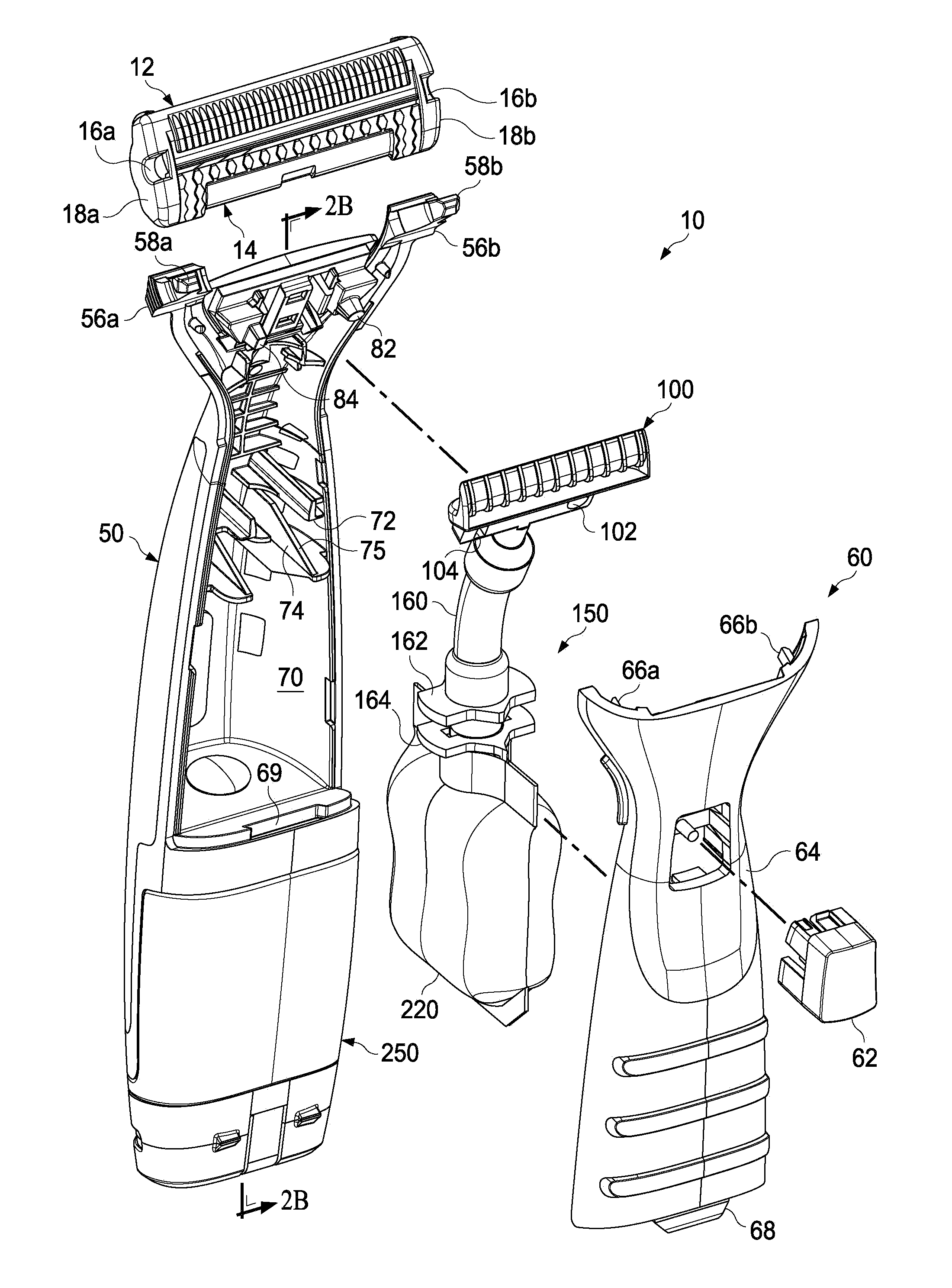 Handle for a liquid dispensing hair removal device