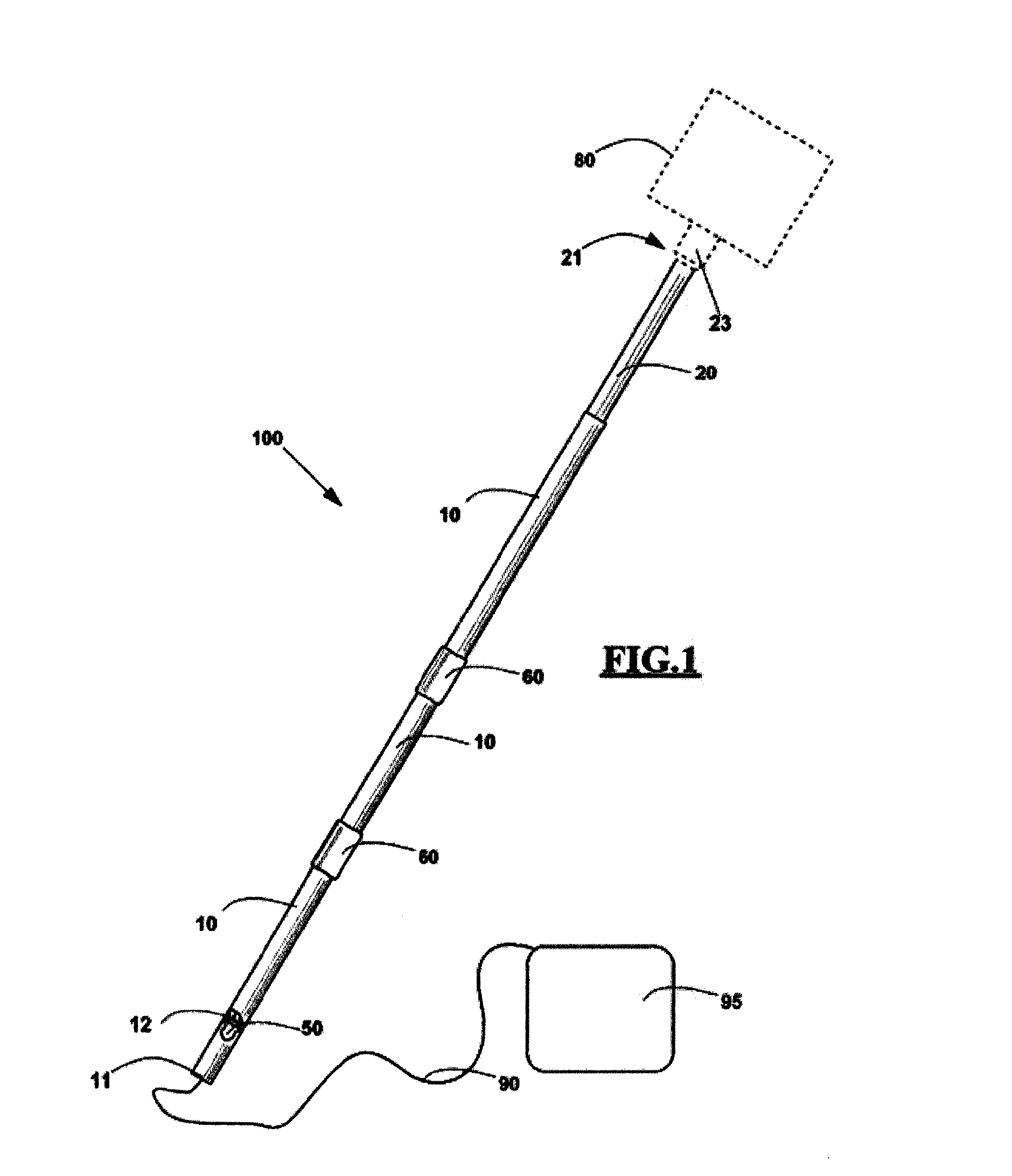 Telescopic rod for handling a tool