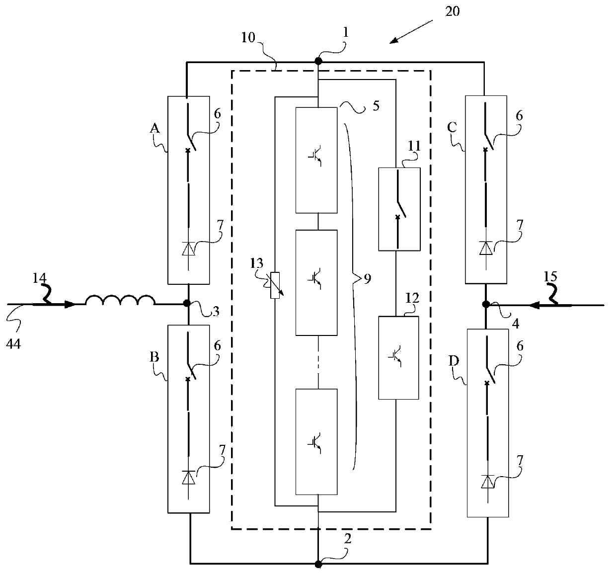 Line current breaking device and control method thereof