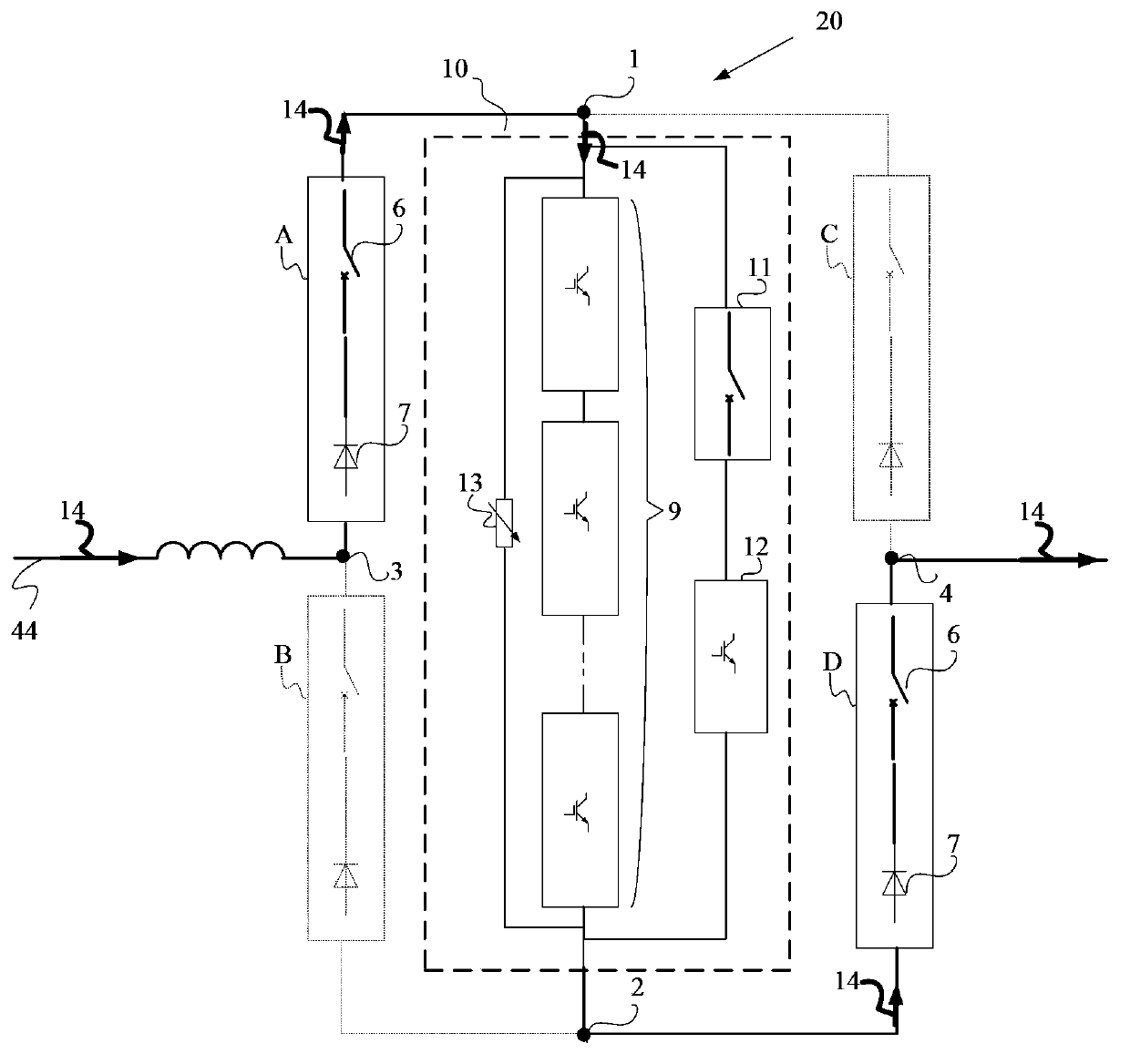 Line current breaking device and control method thereof