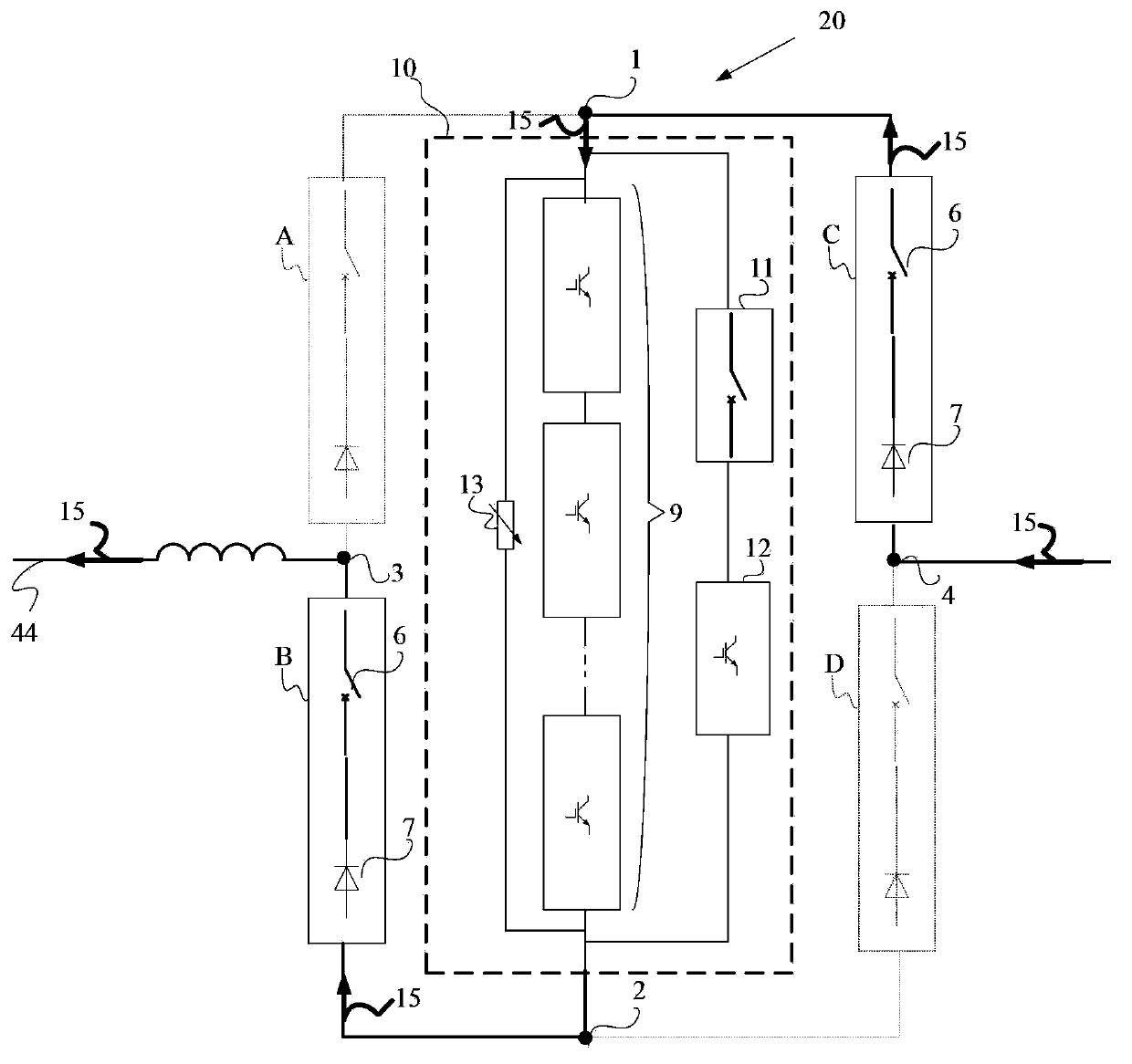 Line current breaking device and control method thereof