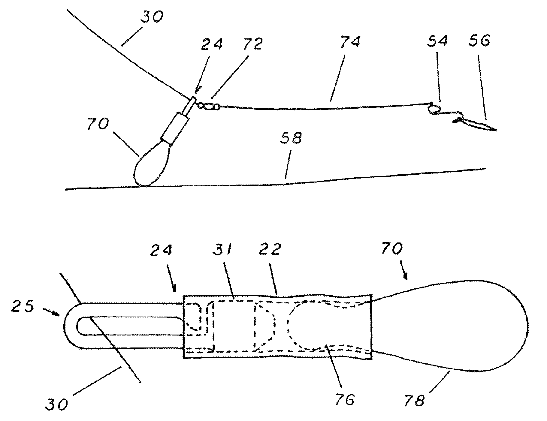 Slip line apparatus for fishing float