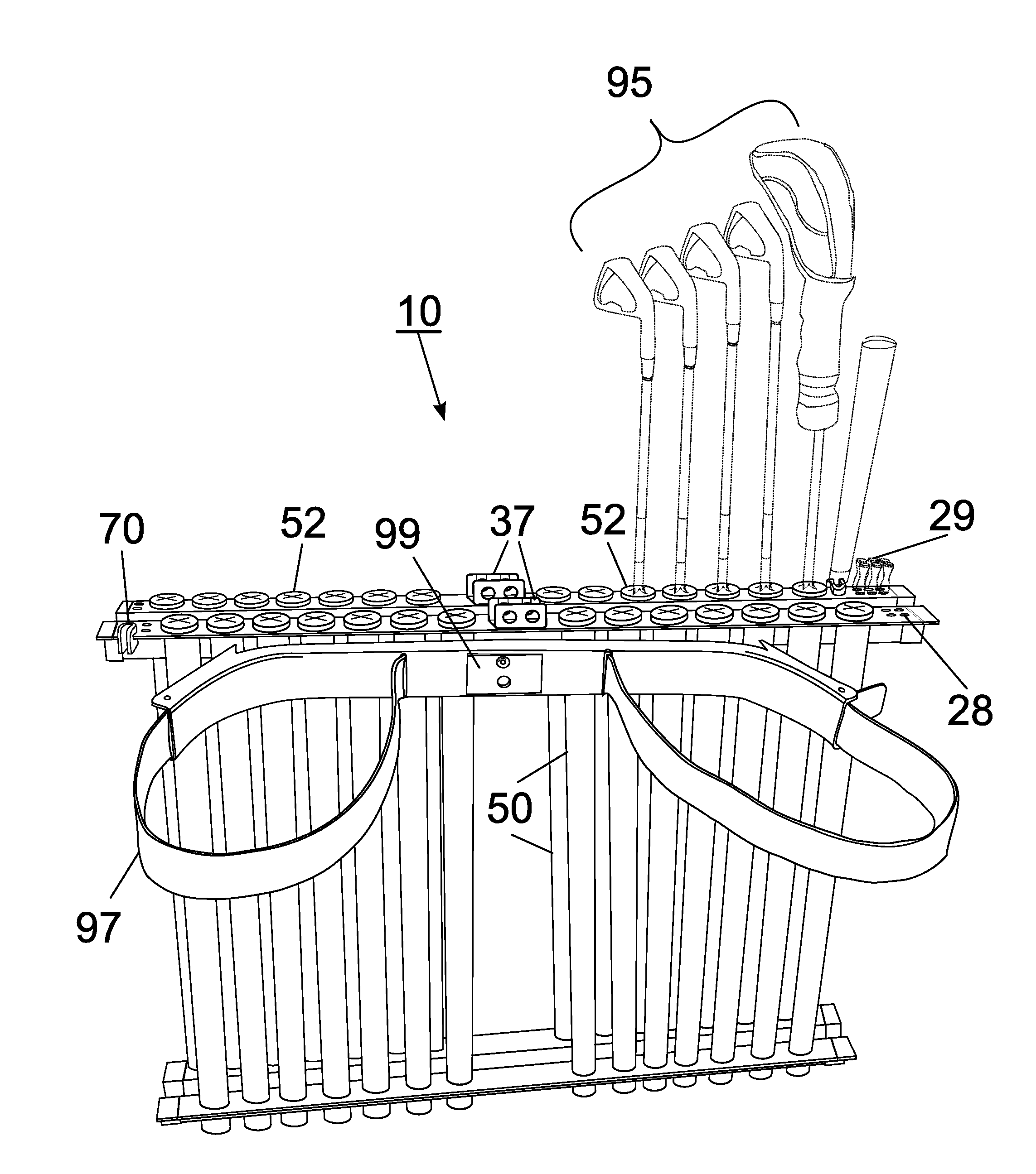 Golf equipment holder for cart