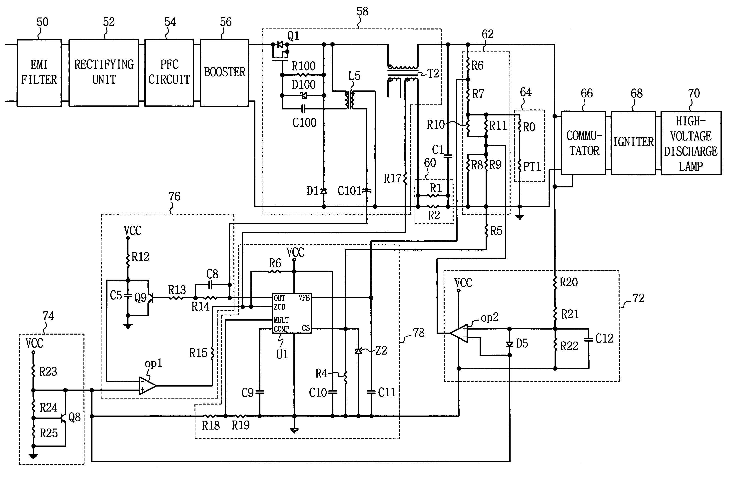 Stabilizer circuit for high-voltage discharge lamp