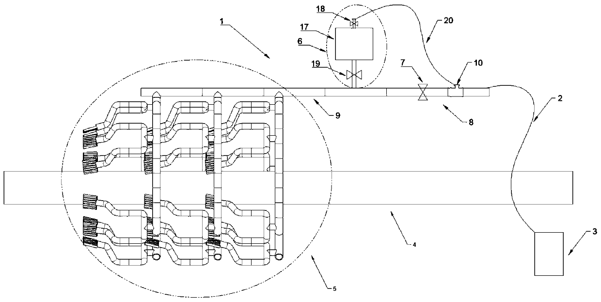 Assembly type blowing system special for online repair of cold insulation structure and suitable for various pipe diameters