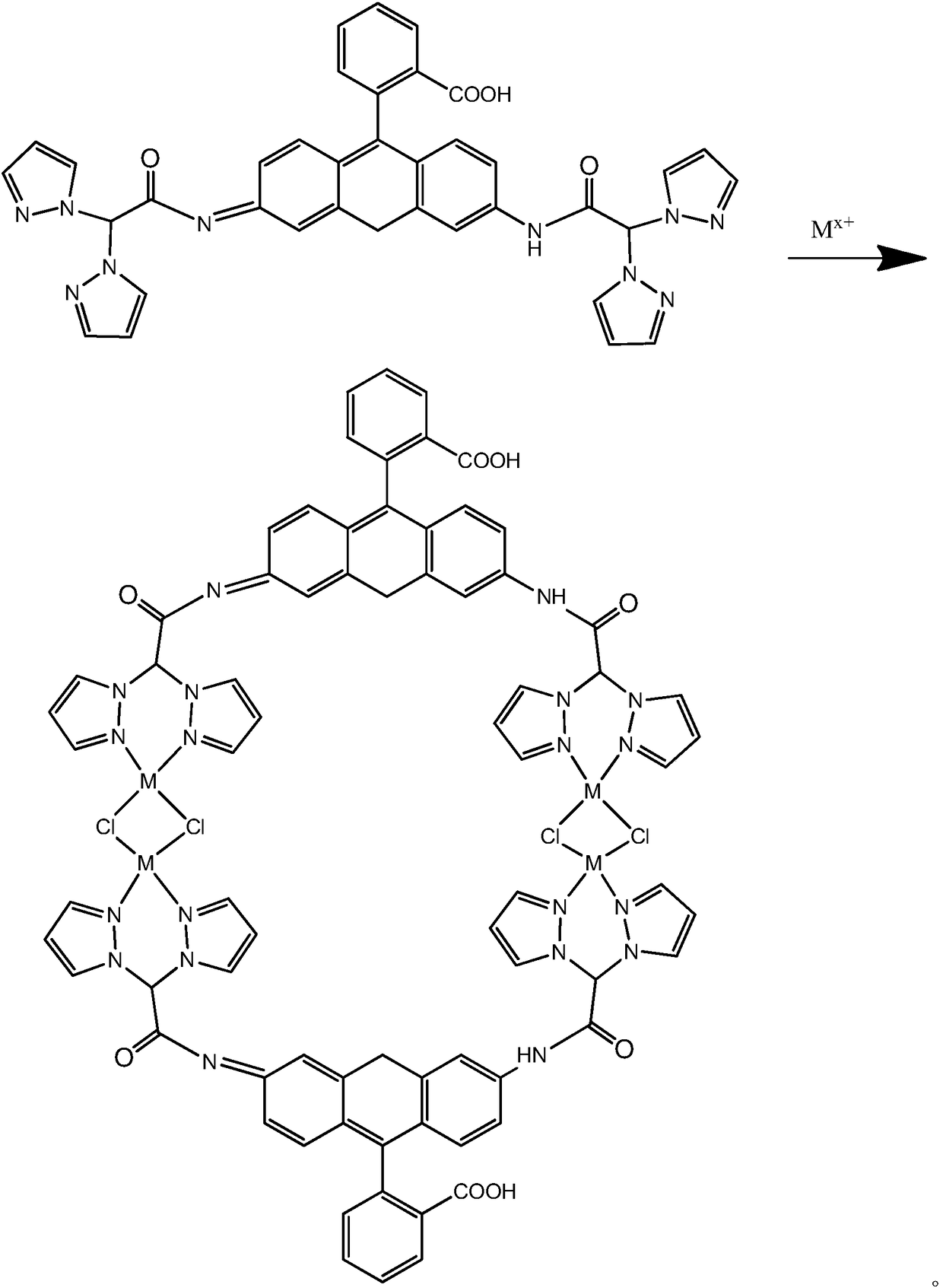 Dual-core rhodamine bispyrazol acetic ester organic laser material and application thereof