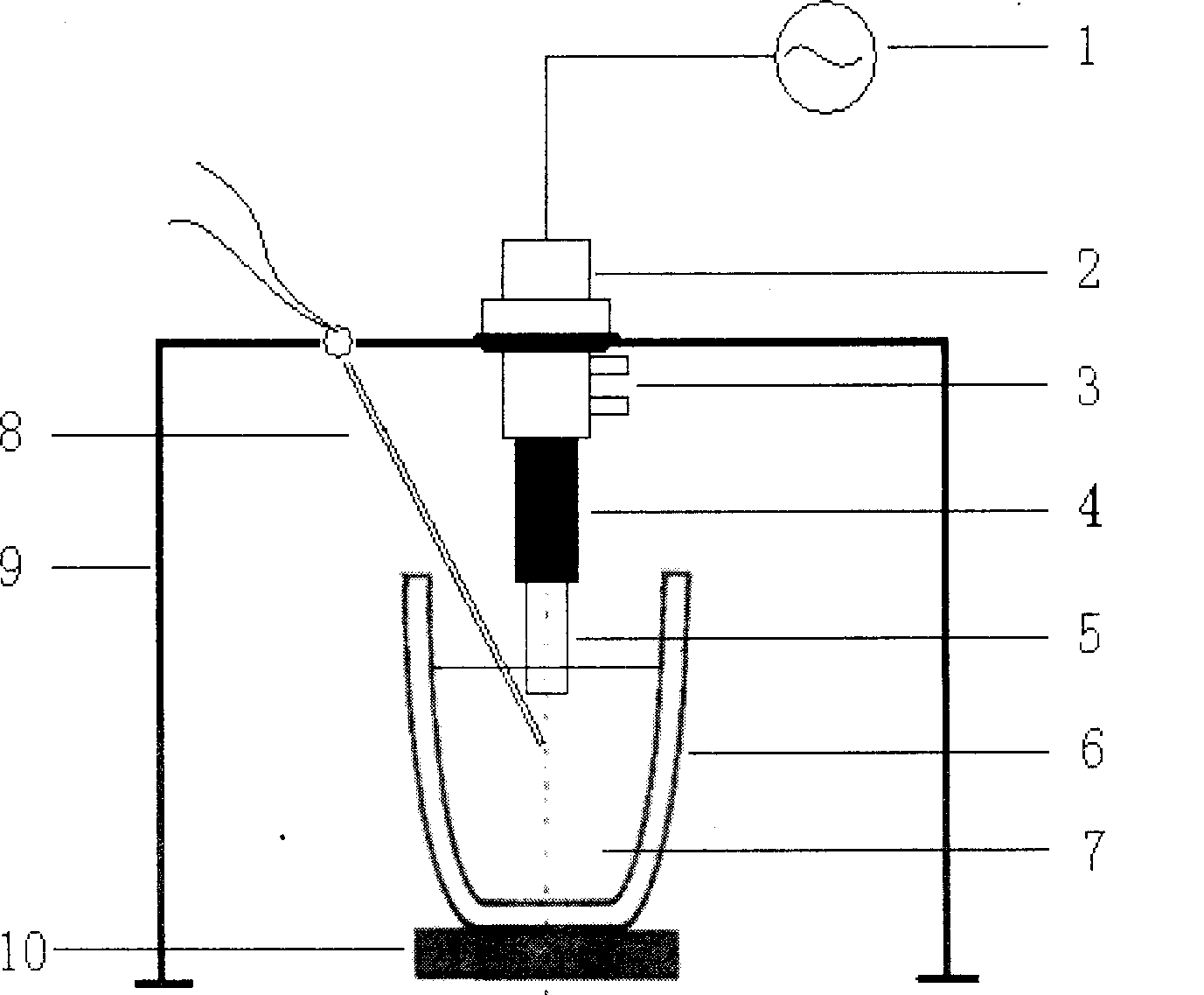 High sound intensity ultrasonic processing apparatus for metal and alloy solidification and processing method thereof